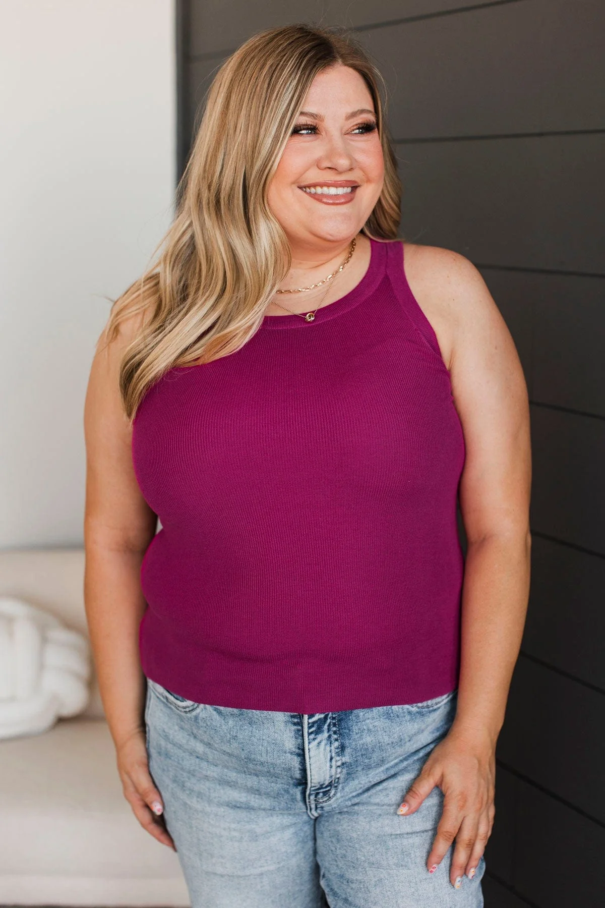 Can't Be Outdone Knit Tank Top- Magenta - Image 4