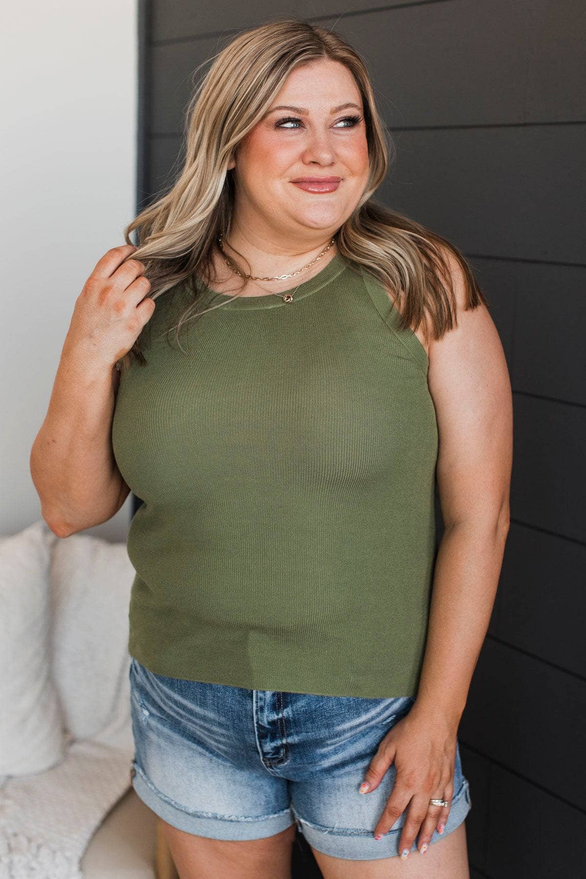 Can't Be Outdone Knit Tank Top- Olive - Image 3