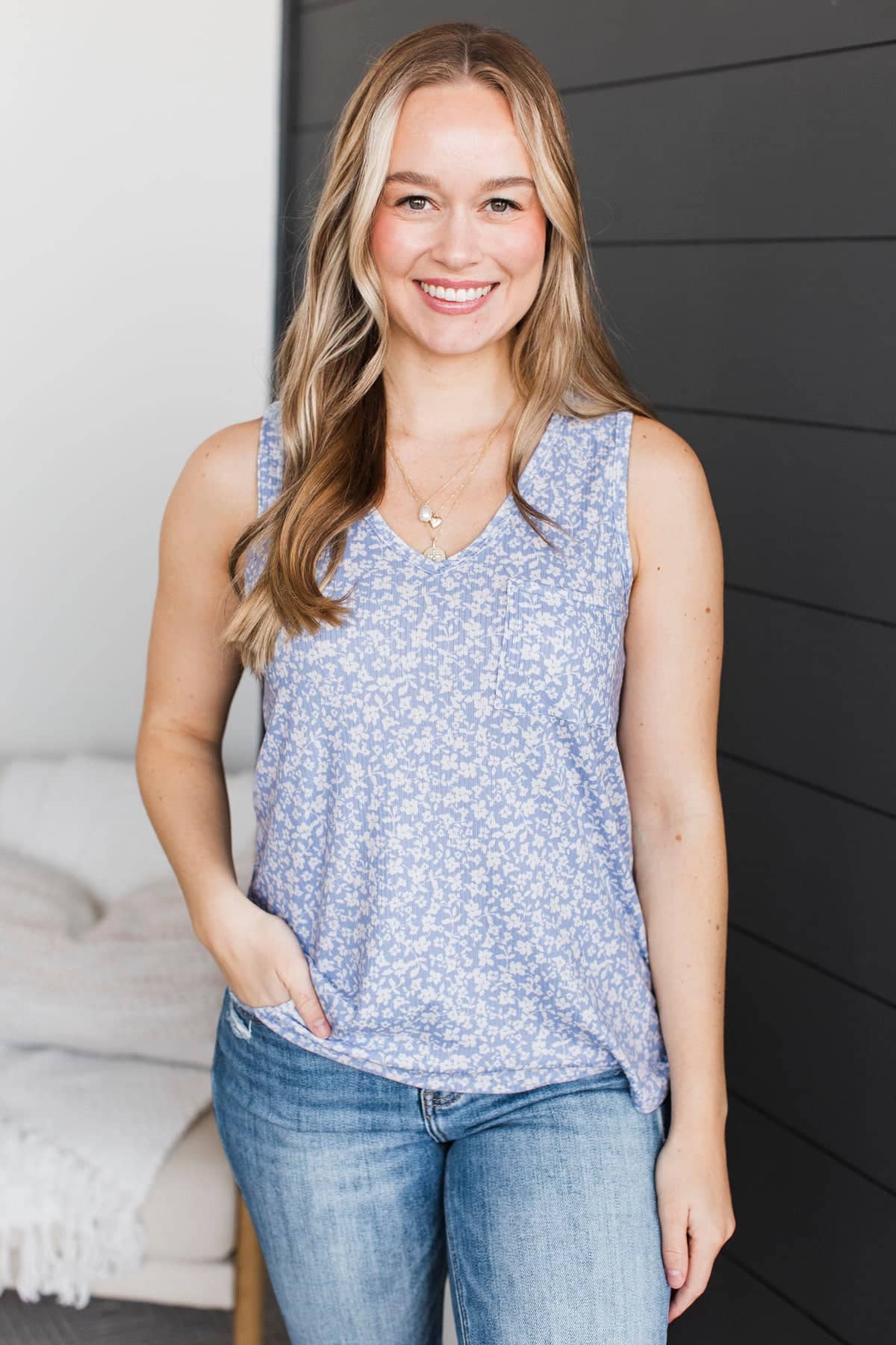 Can't Change Fate Floral Tank Top- Denim - Image 2