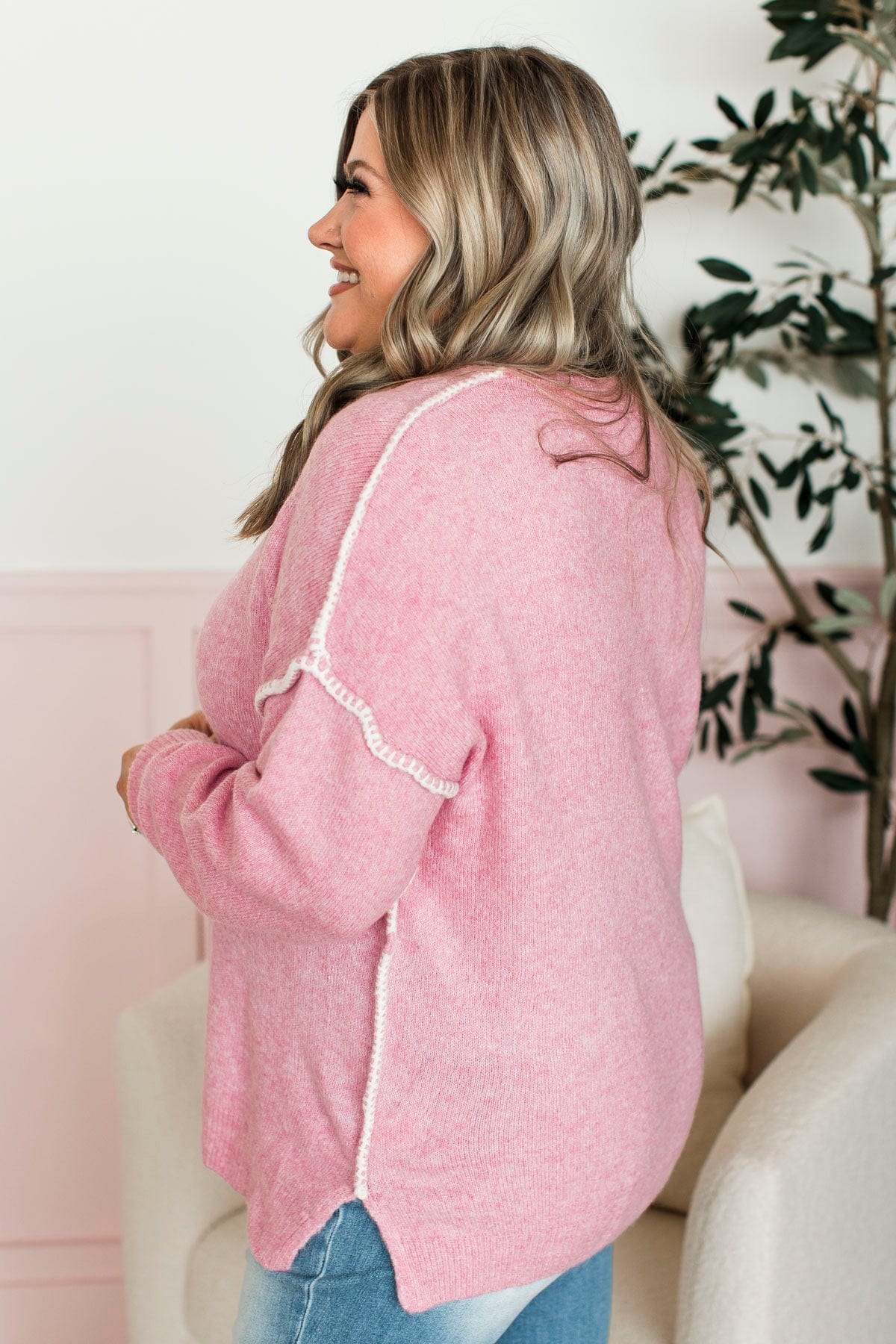 Can't Change My Mind Knit Sweater- Pink - Image 6