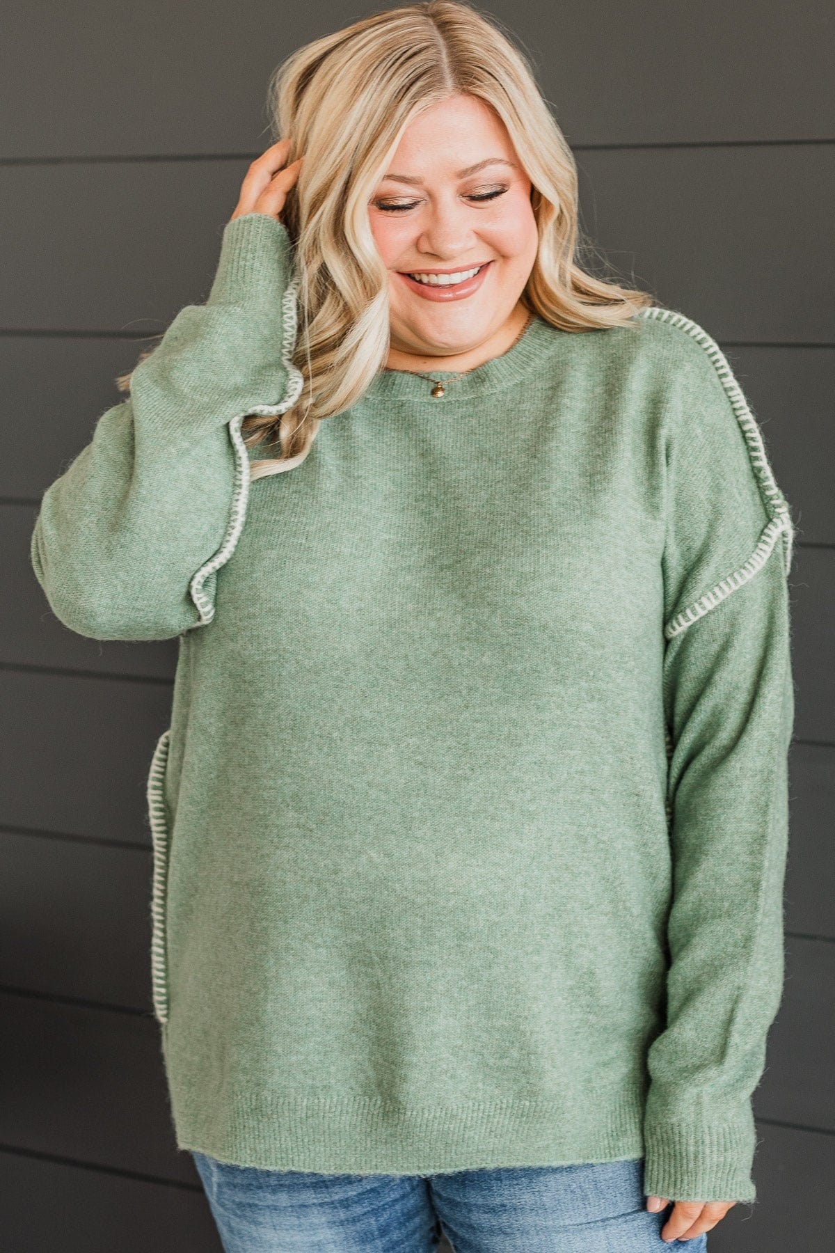 Can't Change My Mind Knit Sweater- Sage - Image 4