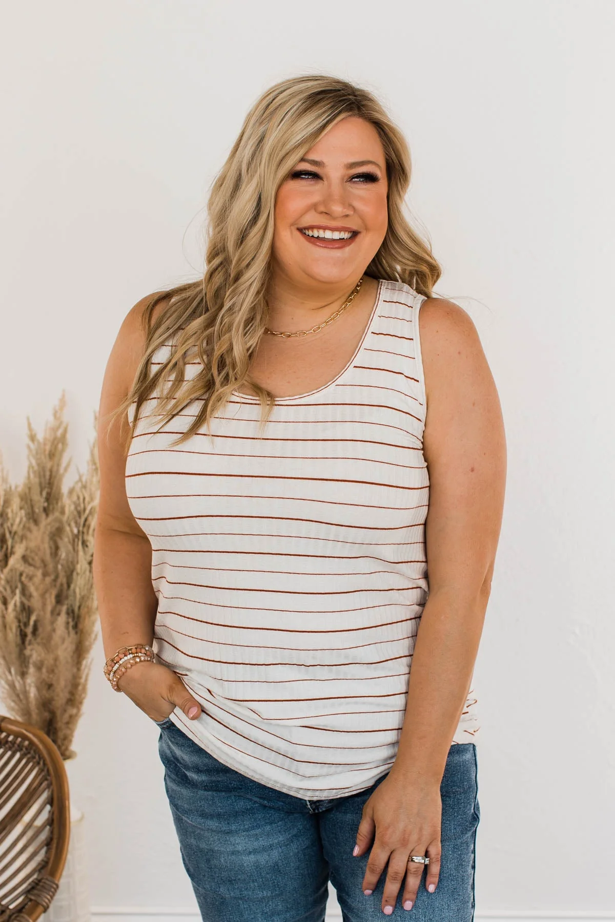 Can't Change My Stripes Ribbed Tank- Brick & Ivory - Image 2