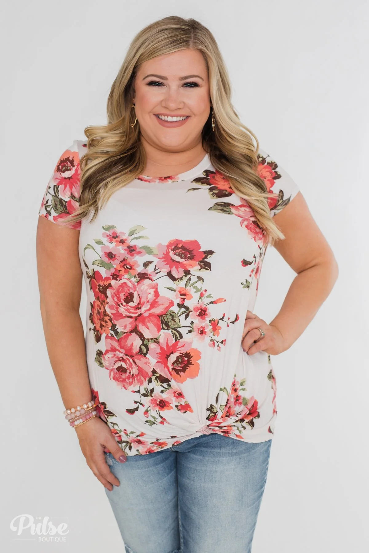Can't Compare Floral Knot Top- Ivory