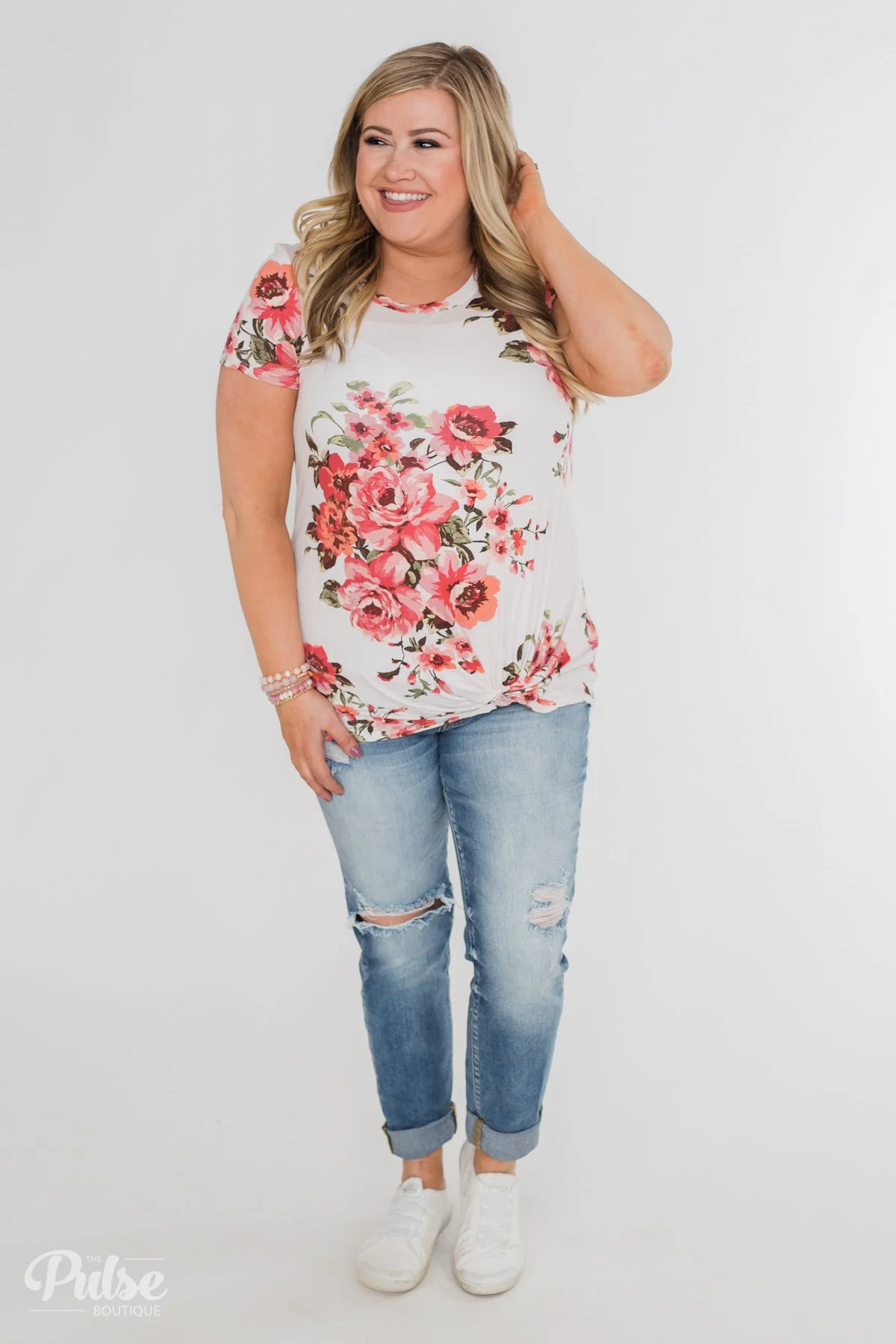 Can't Compare Floral Knot Top- Ivory - Image 5