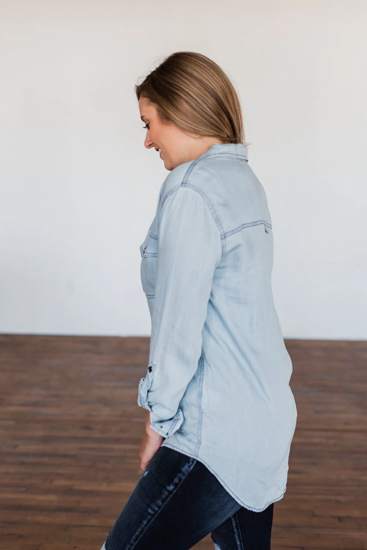 Can't Contain Myself Chambray Top- Light Denim - Image 11