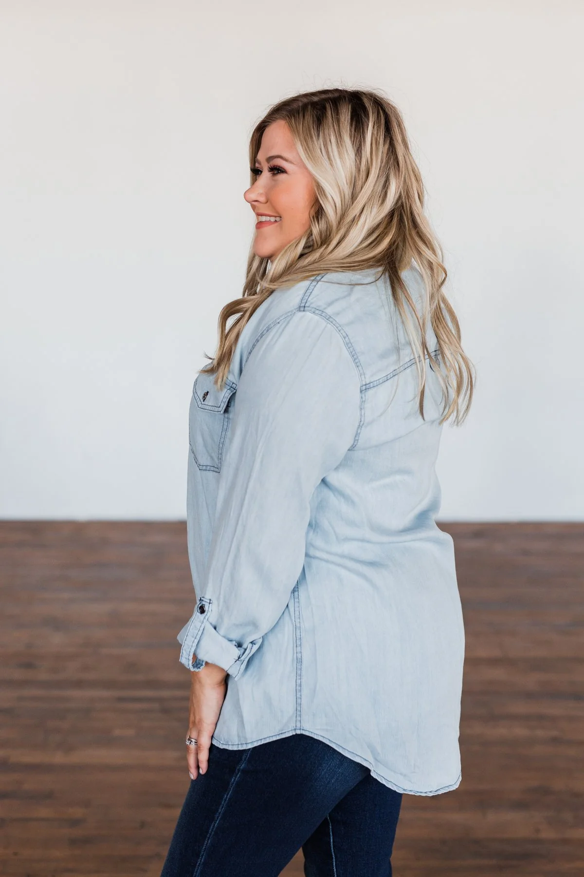 Can't Contain Myself Chambray Top- Light Denim - Image 12