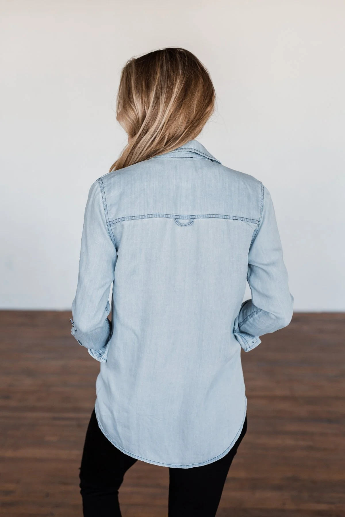 Can't Contain Myself Chambray Top- Light Denim - Image 13
