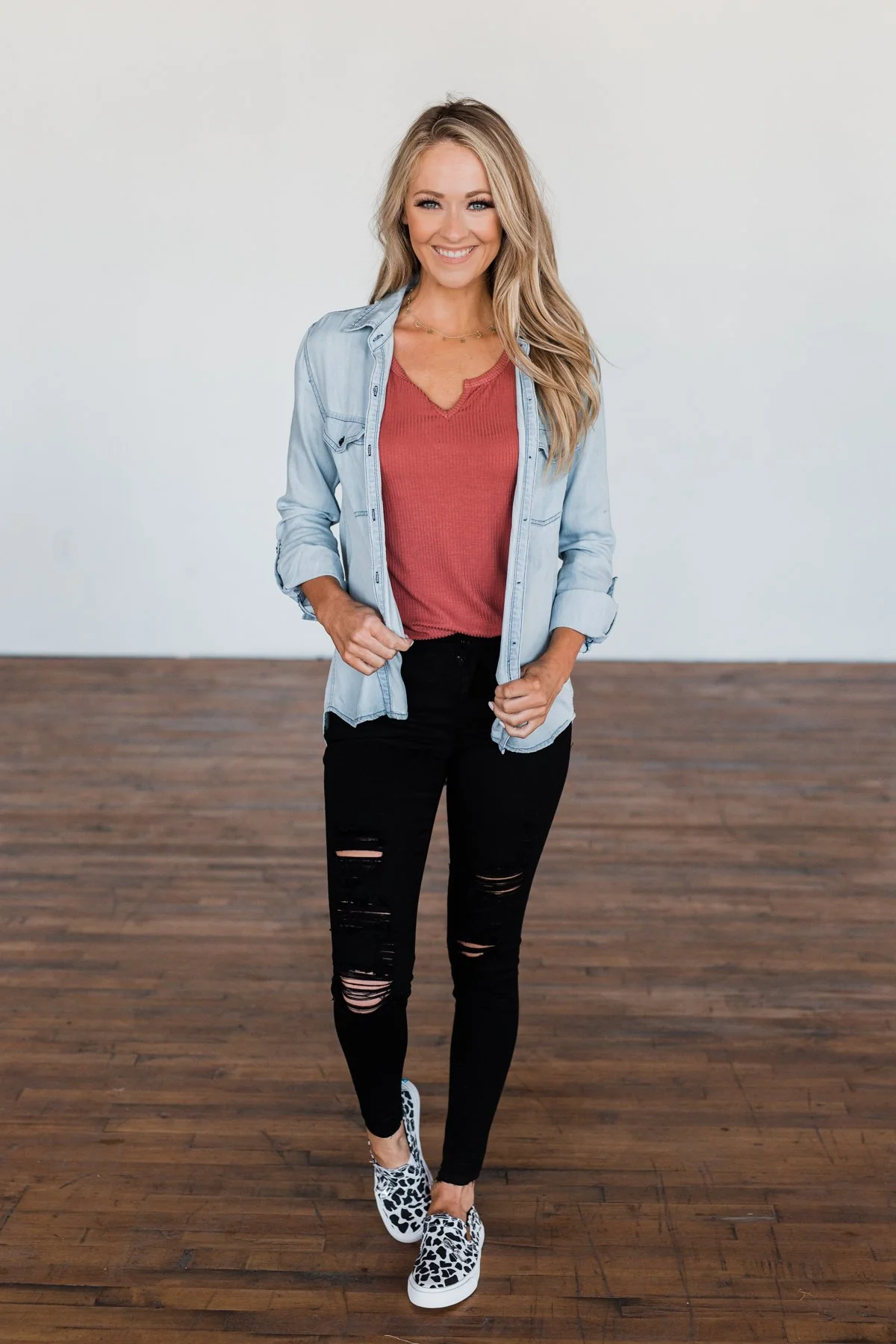 Can't Contain Myself Chambray Top- Light Denim - Image 7