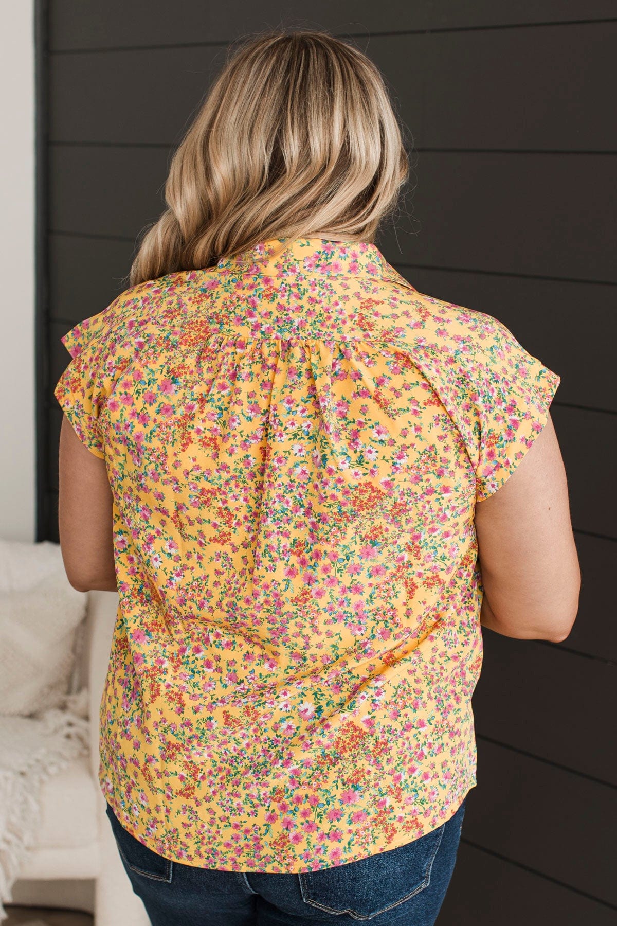 Can't Deny Floral Button Top- Marigold & Pink - Image 10