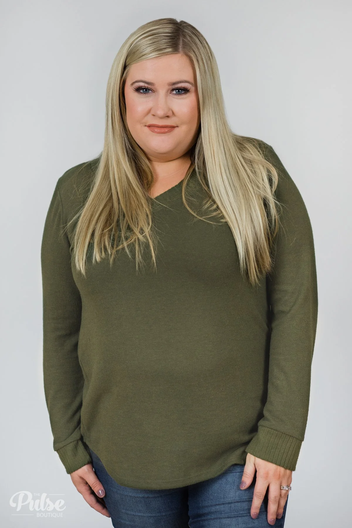 Can't Forget You V-Neck Top- Olive - Image 2