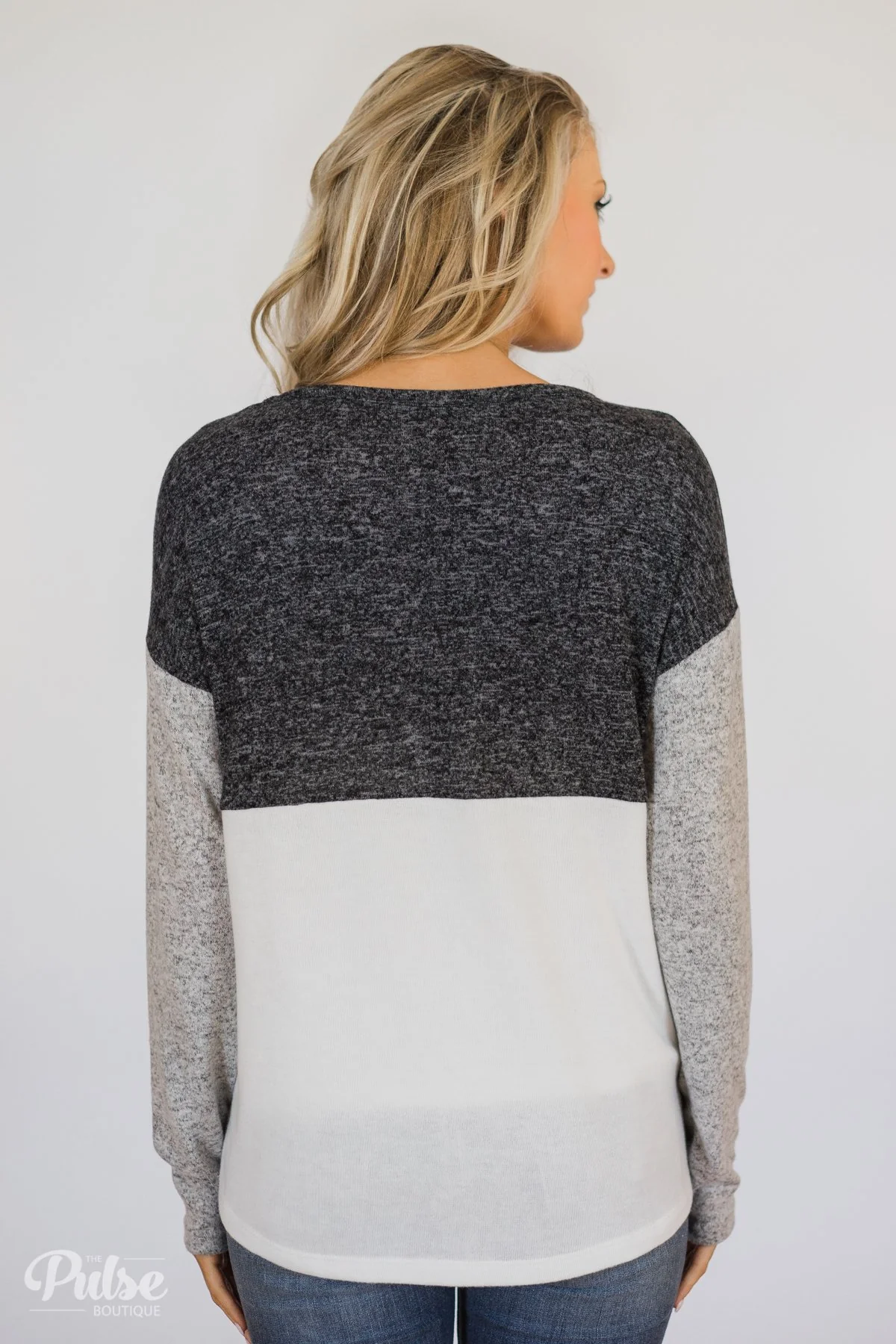 Can't Get Enough Color Block Top- Charcoal, Grey, Ivory - Image 7