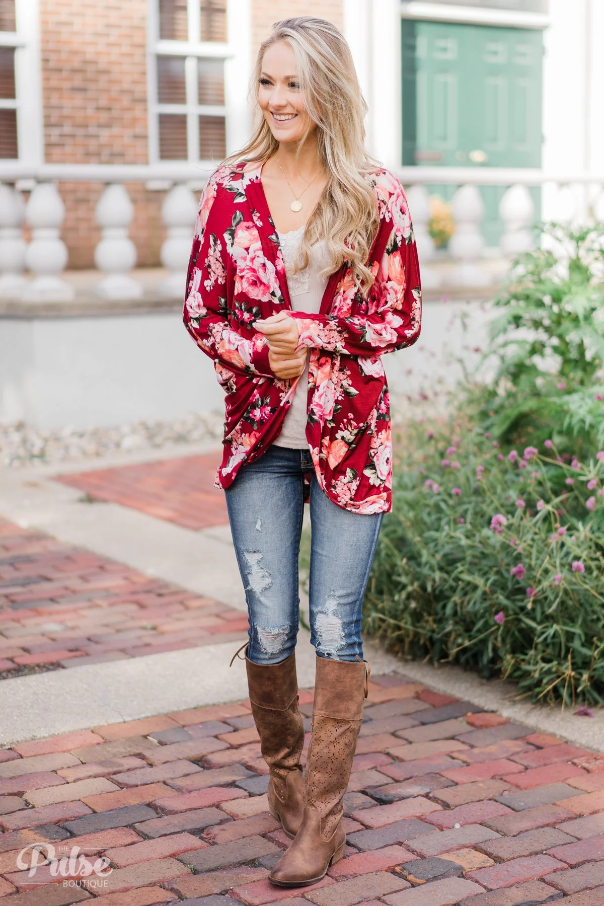 Can't Help Falling in Love Floral Cardigan- Candy Apple - Image 3