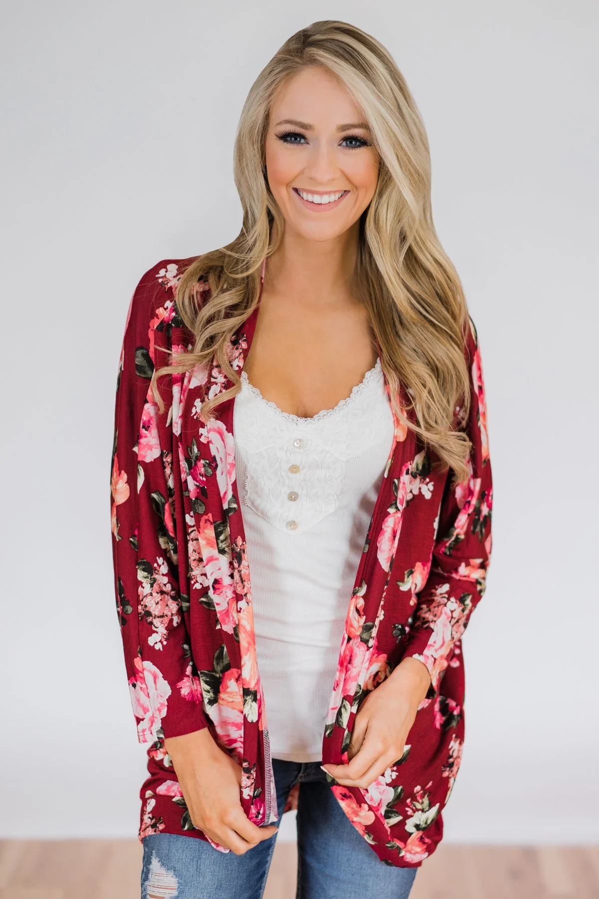 Can't Help Falling in Love Floral Cardigan- Candy Apple - Image 4