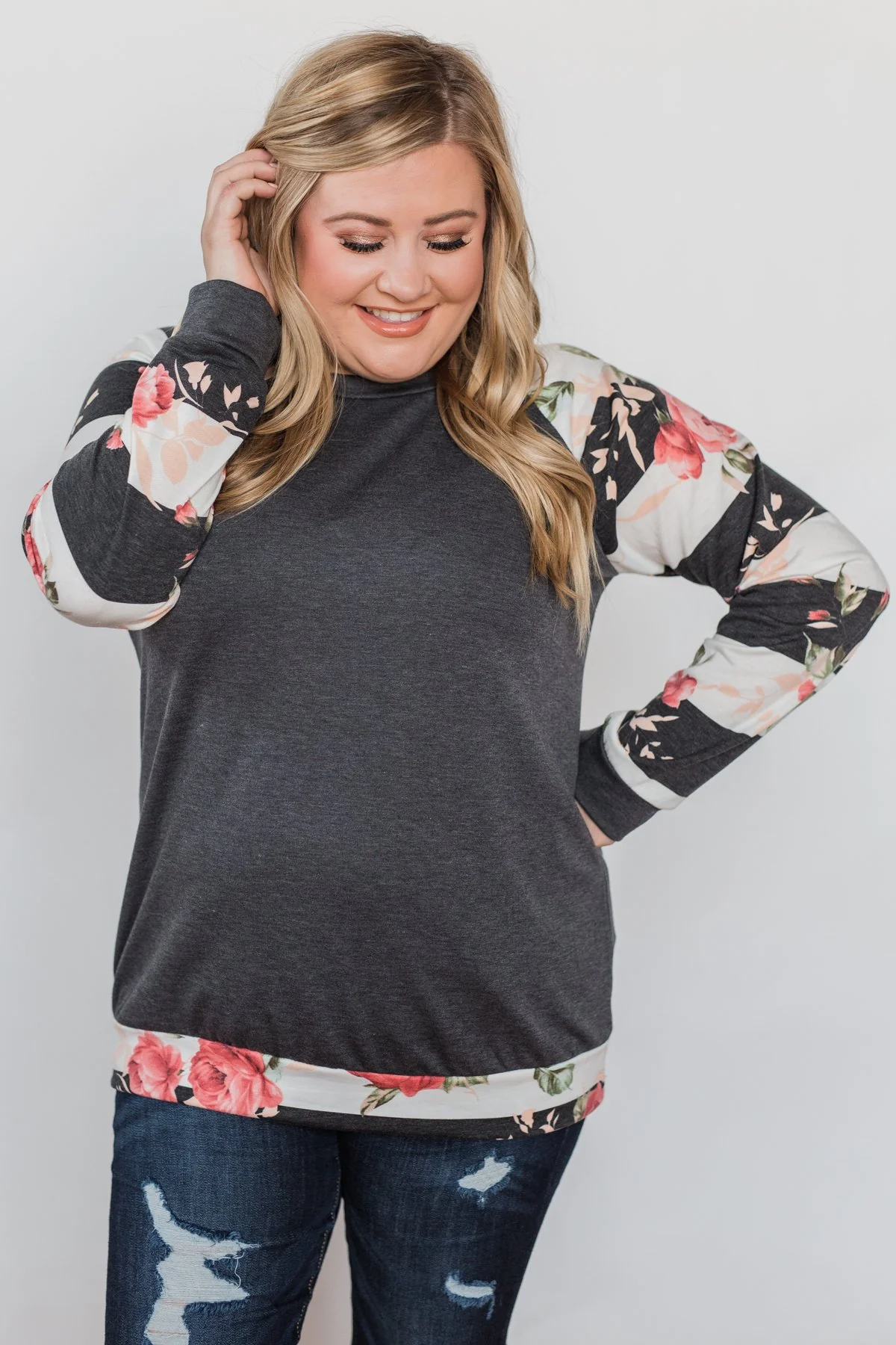 Can't Help Myself Long Sleeve Top- Charcoal