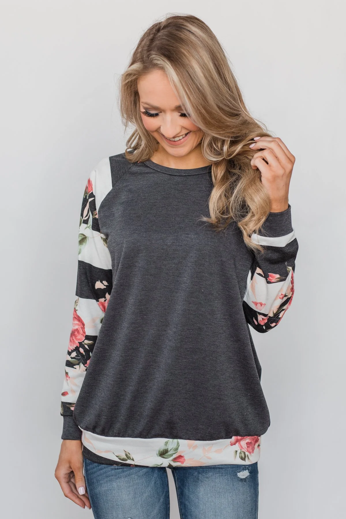 Can't Help Myself Long Sleeve Top- Charcoal - Image 5