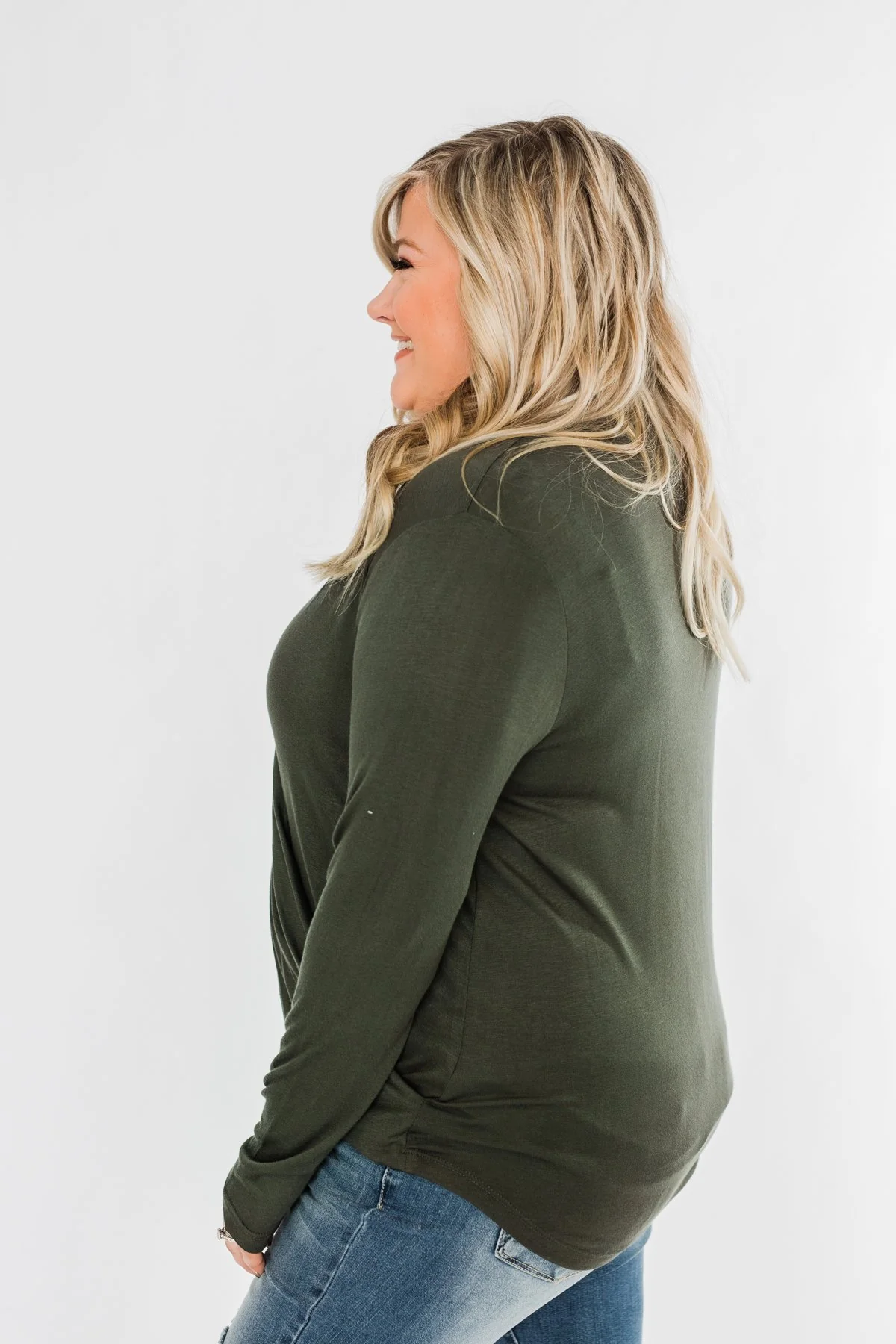 Can't Help This Feeling Front Wrap Top- Olive - Image 9