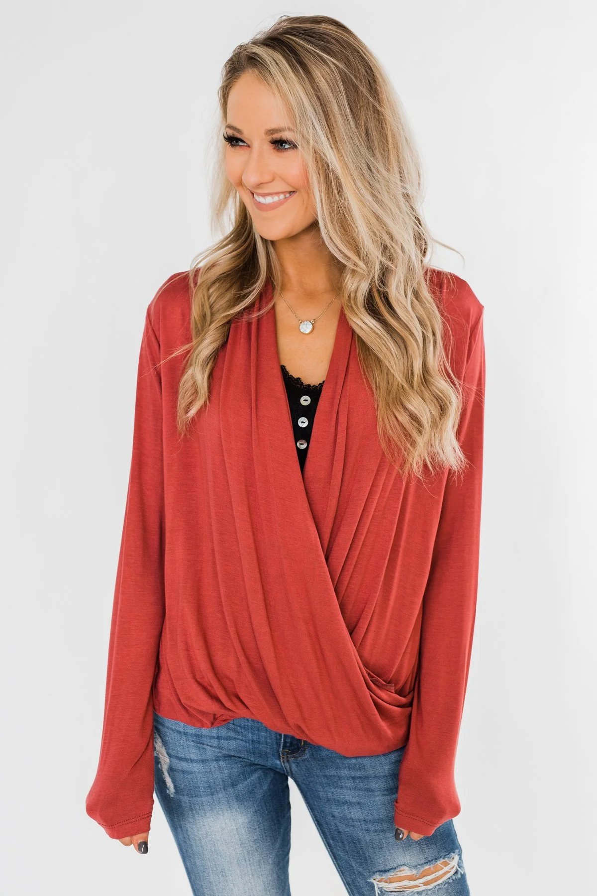 Can't Help This Feeling Front Wrap Top- Rusty Mauve - Image 6