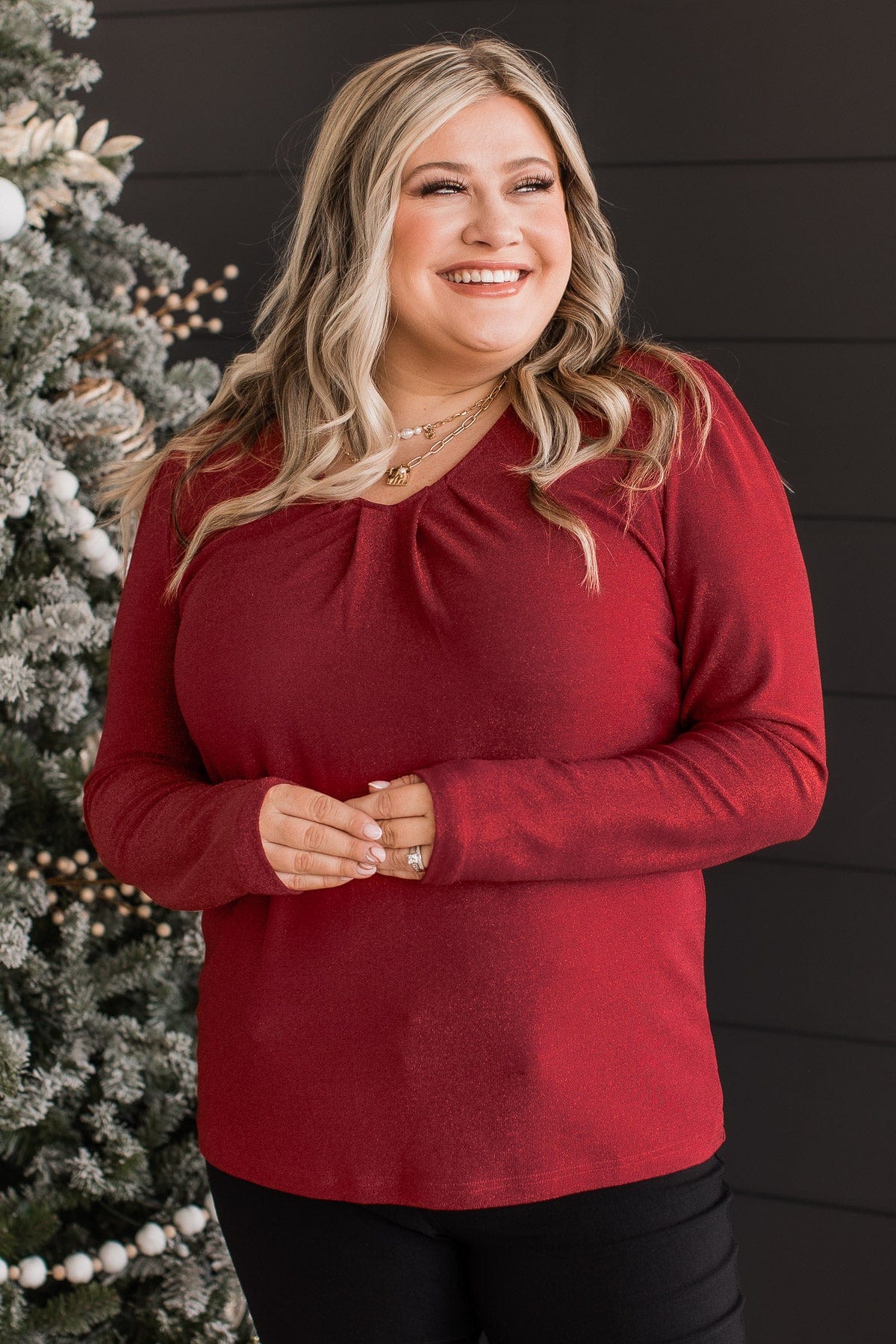 Can't Miss It Puff Sleeve Shimmer Top- Red