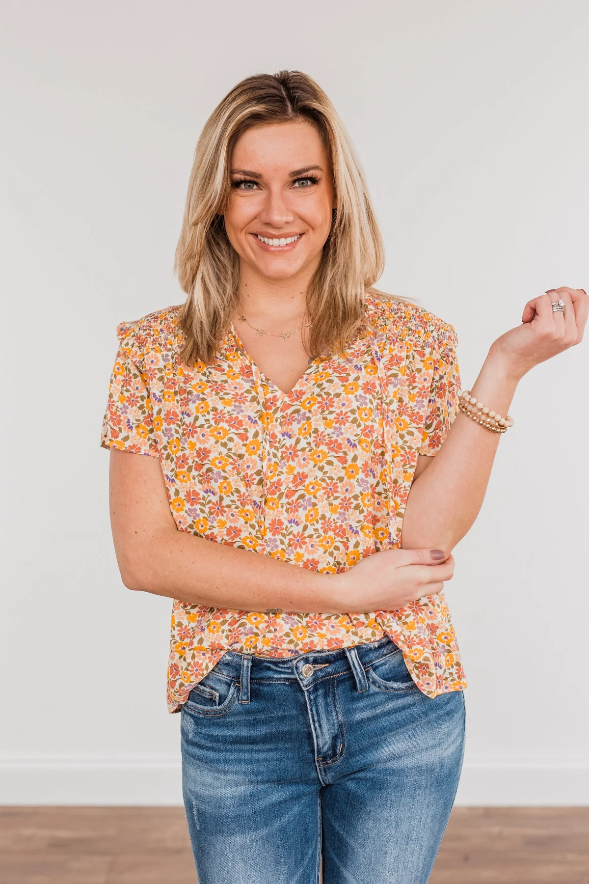Can't Outshine Me Floral Top- Orange & Pink