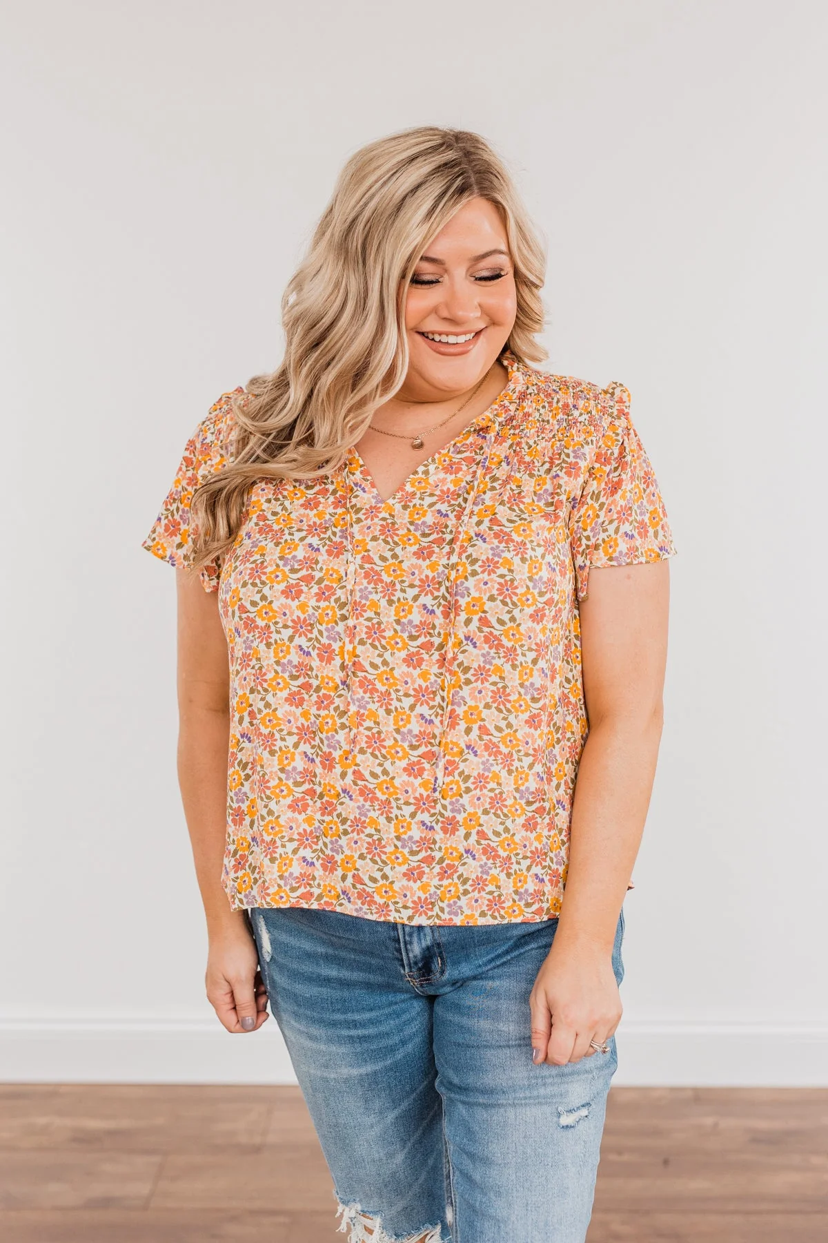 Can't Outshine Me Floral Top- Orange & Pink - Image 2