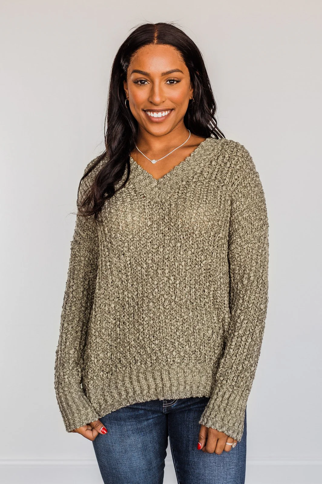 Can't Phase Me Knit Sweater- Olive - Image 3
