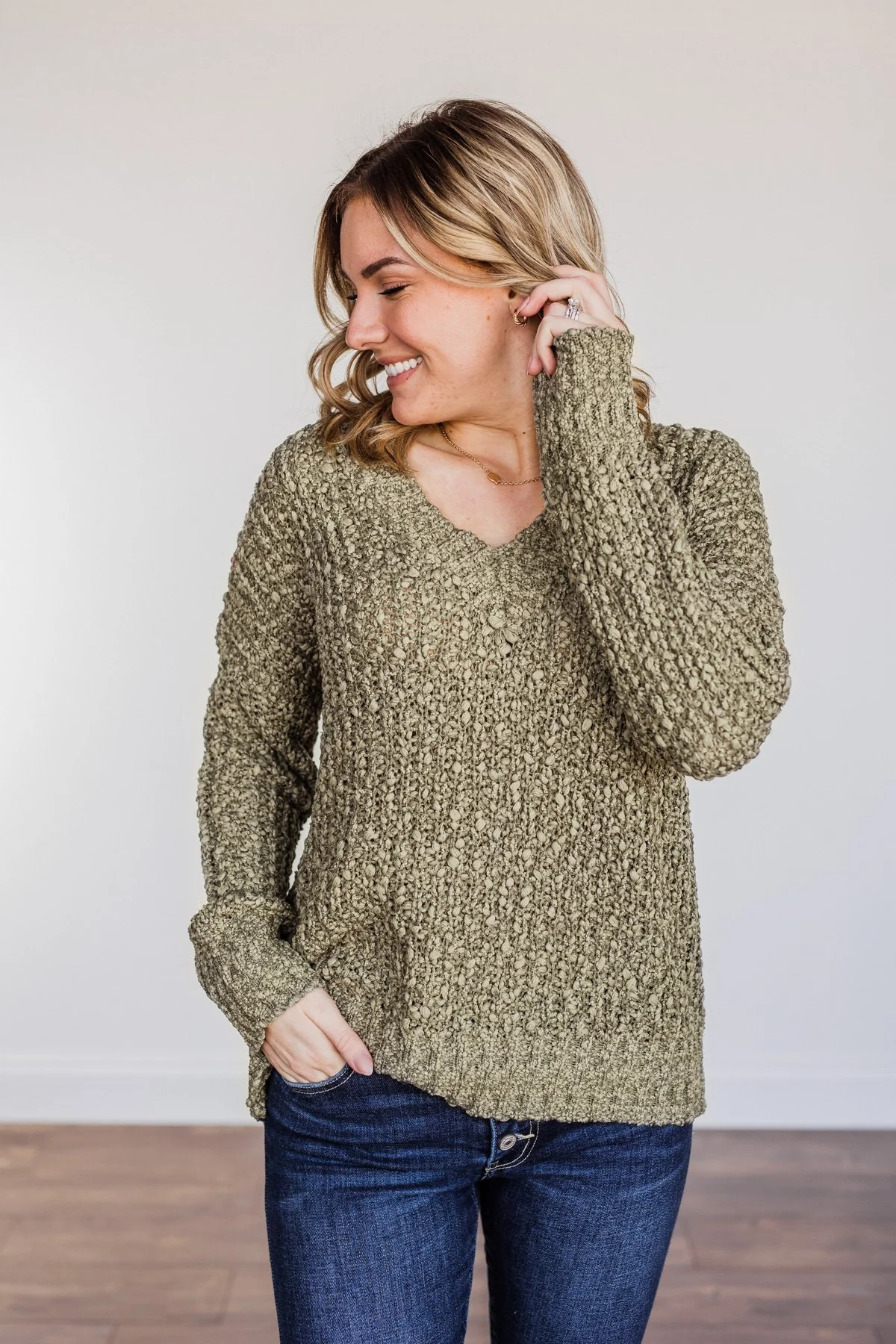 Can't Phase Me Knit Sweater- Olive - Image 5