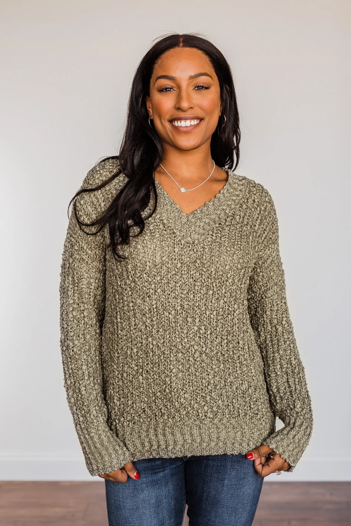 Can't Phase Me Knit Sweater- Olive - Image 7