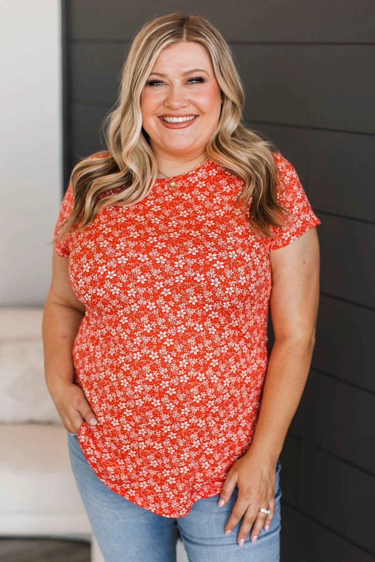Can't Pretend Short Sleeve Floral Top- Coral - Image 4