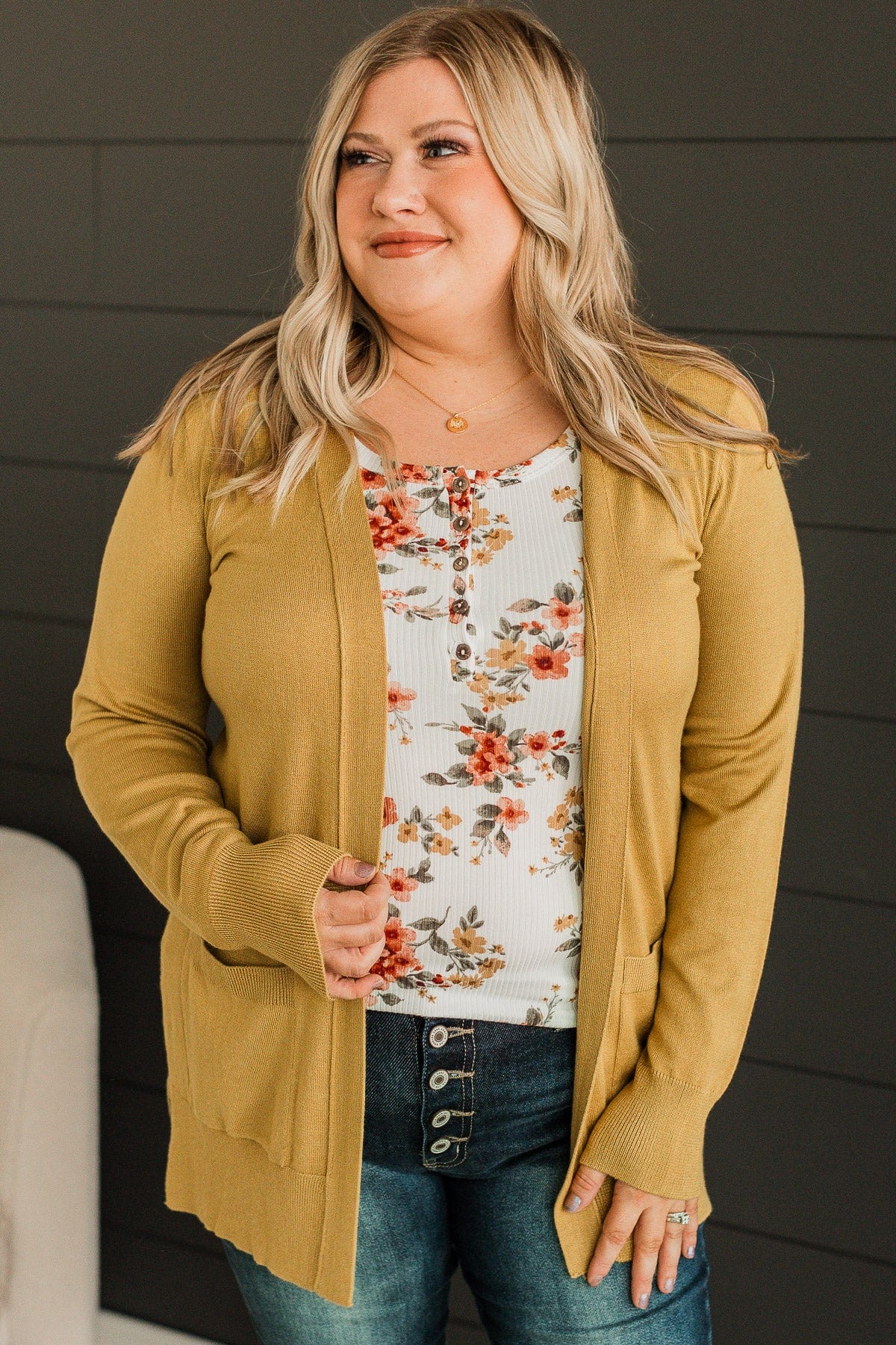 Can't Resist This Knit Cardigan- Goldenrod - Image 2