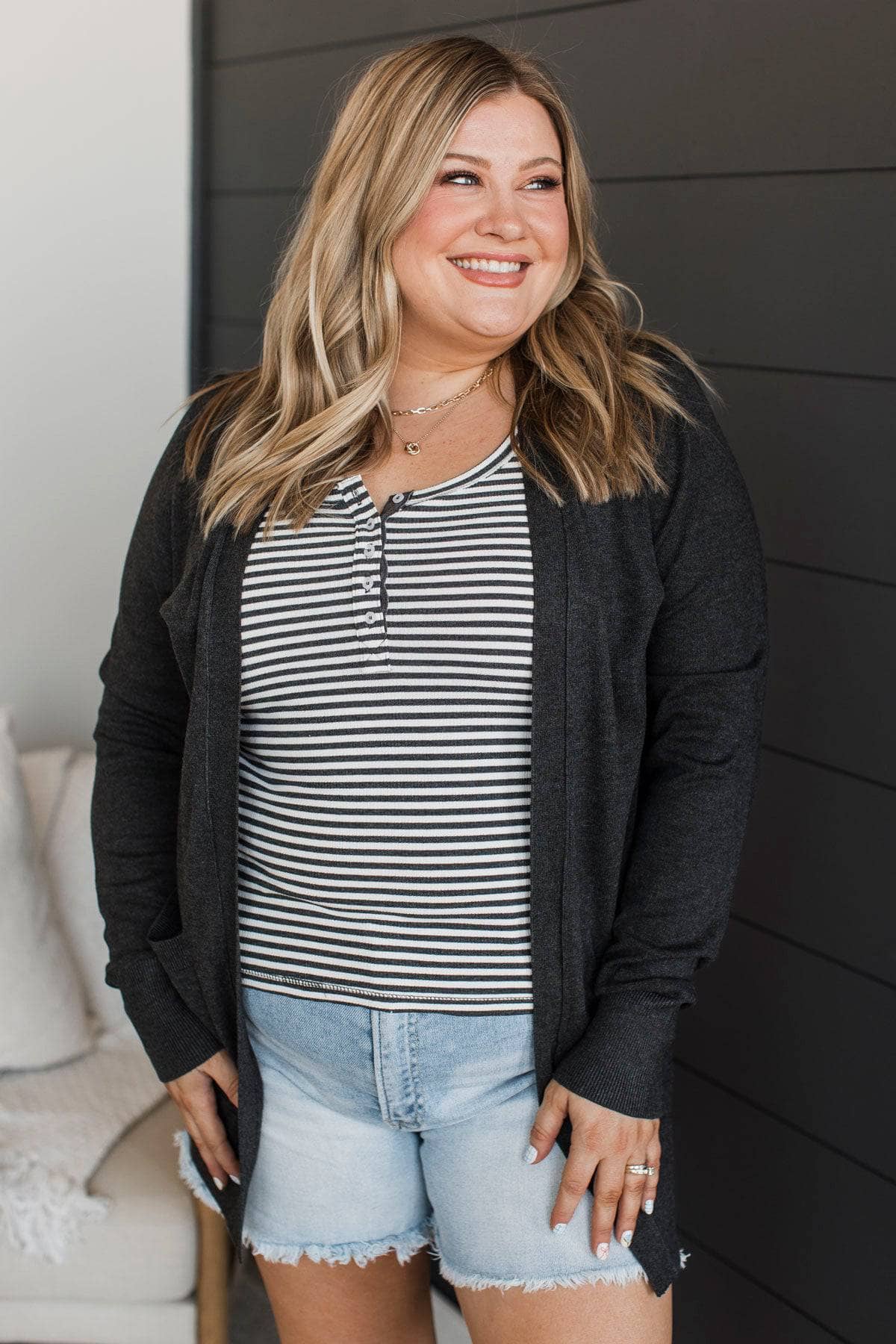 Can't Resist This Knit Cardigan- Heather Charcoal - Image 2