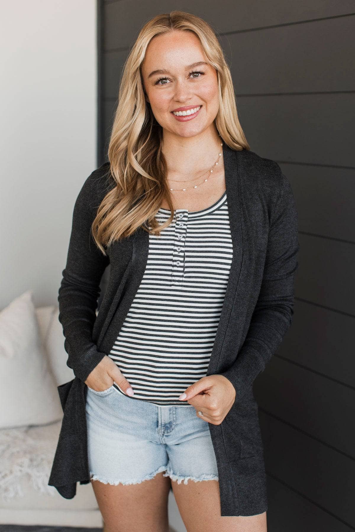 Can't Resist This Knit Cardigan- Heather Charcoal - Image 3