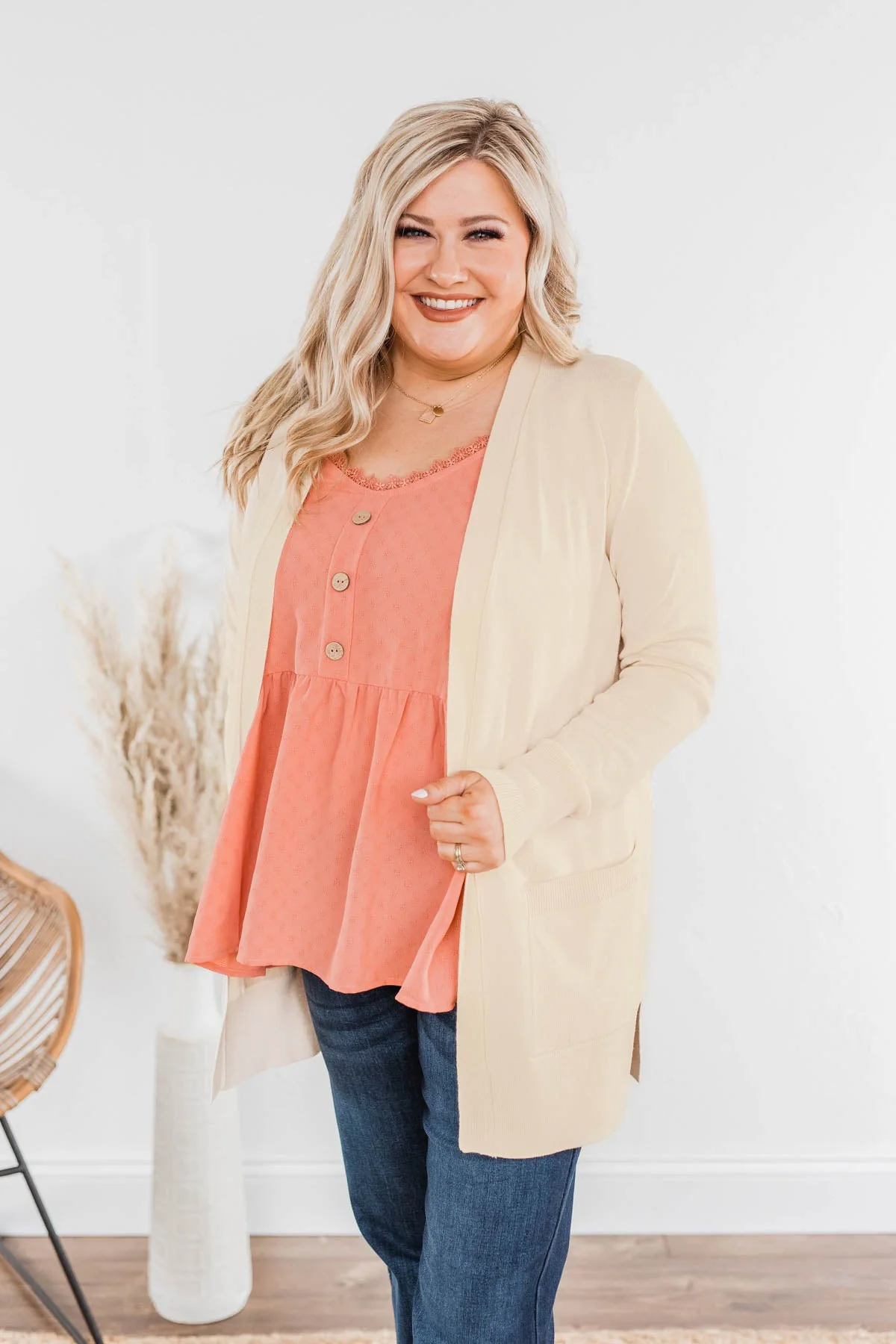 Can't Resist This Knit Pocket Cardigan- Cream - Image 4