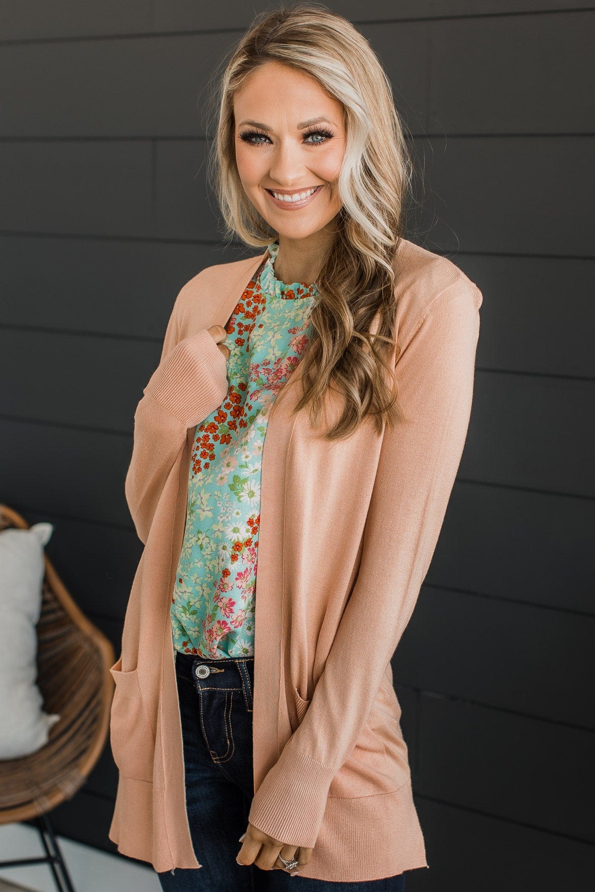 Can't Resist This Knit Pocket Cardigan- Light Peach - Image 4