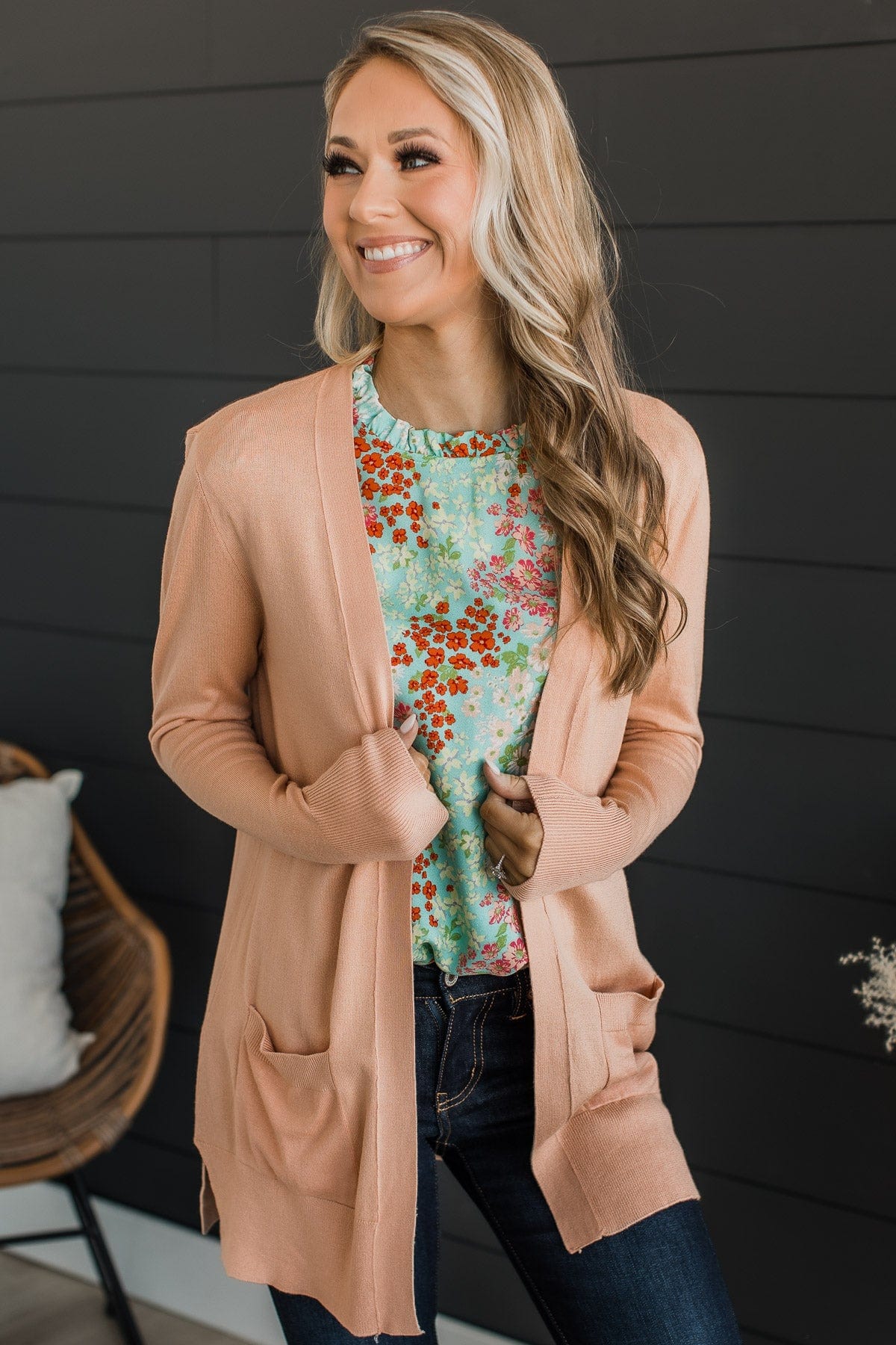 Can't Resist This Knit Pocket Cardigan- Light Peach - Image 6