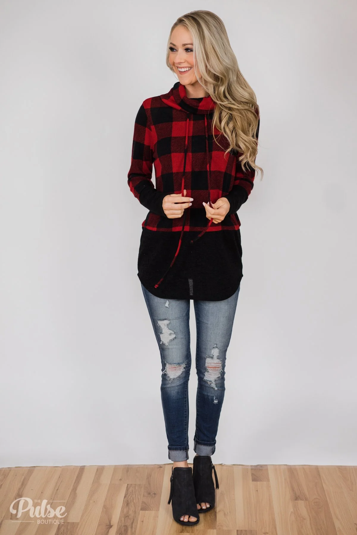 Can't Say No Buffalo Plaid Cowl Neck Top - Image 4