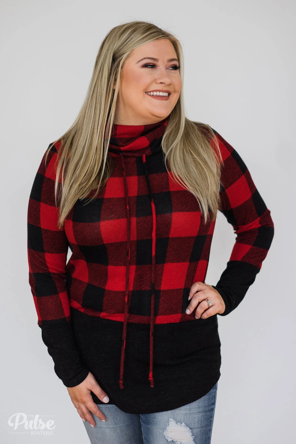 Can't Say No Buffalo Plaid Cowl Neck Top - Image 8
