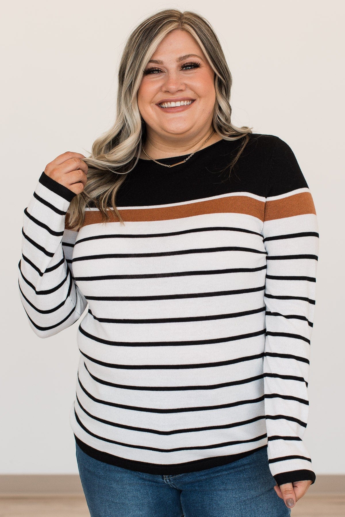 Can't Stay Away Striped Sweater- Black & Rust - Image 2