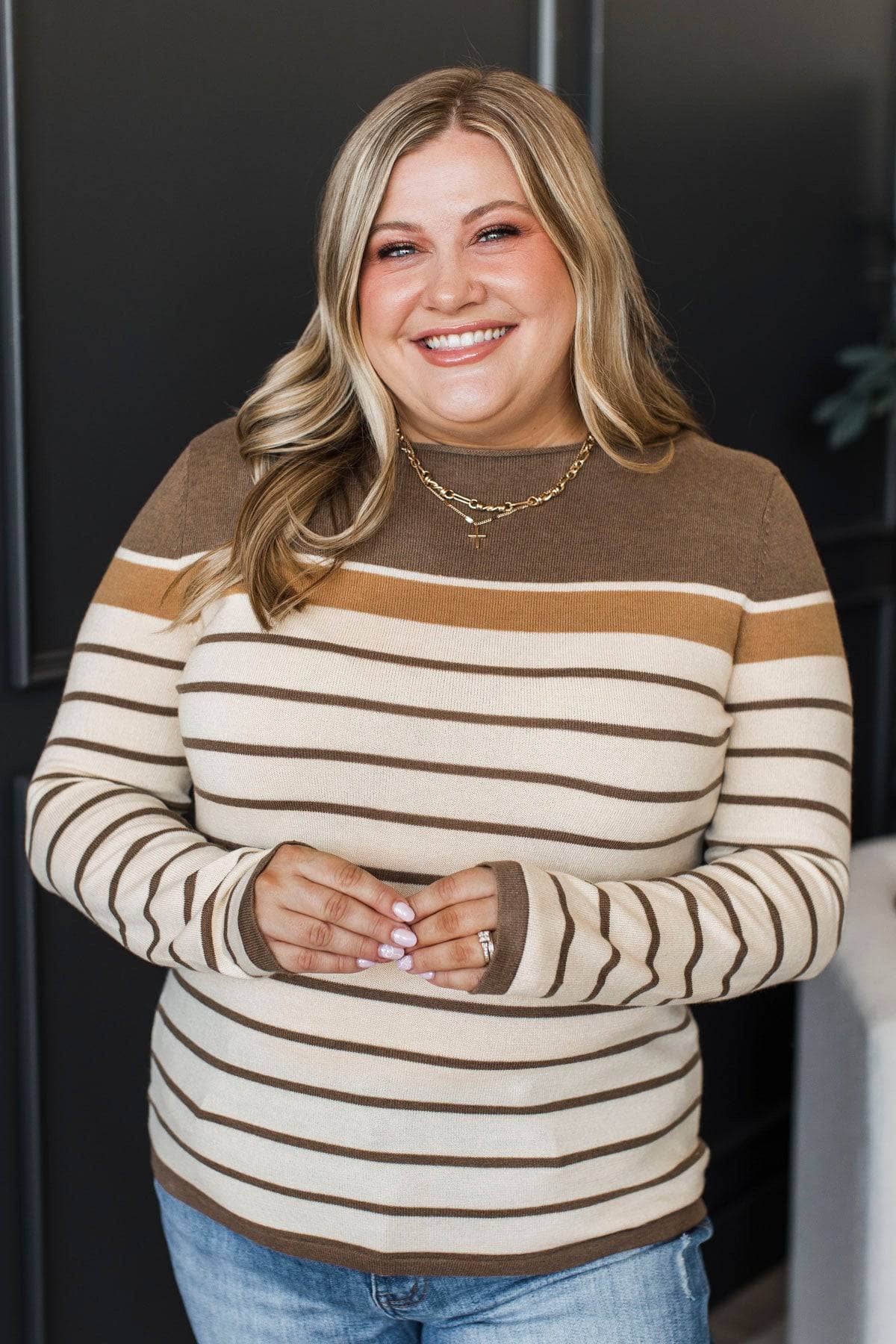 Can't Stay Away Striped Sweater- Brown & Camel - Image 2