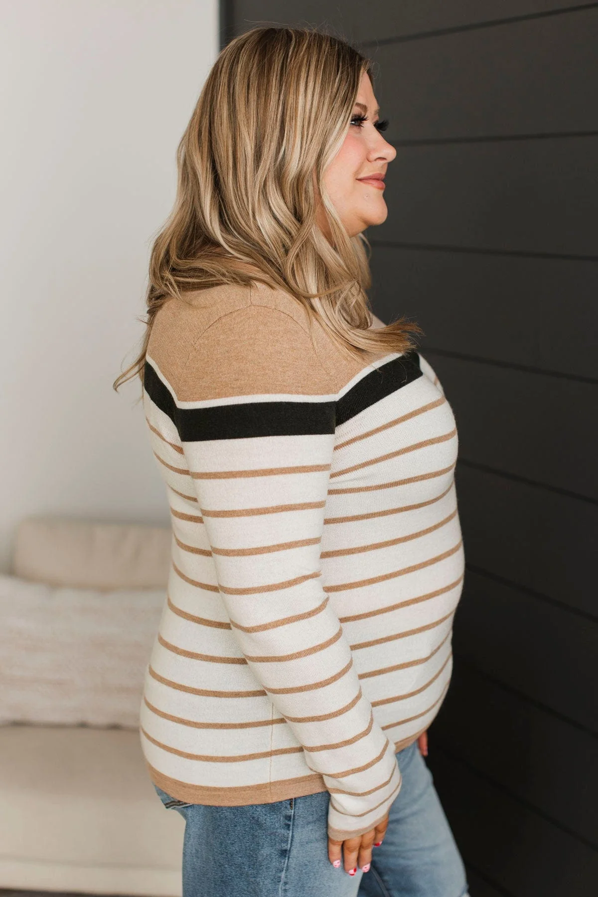 Can't Stay Away Striped Sweater- Hunter Green & Beige - Image 7