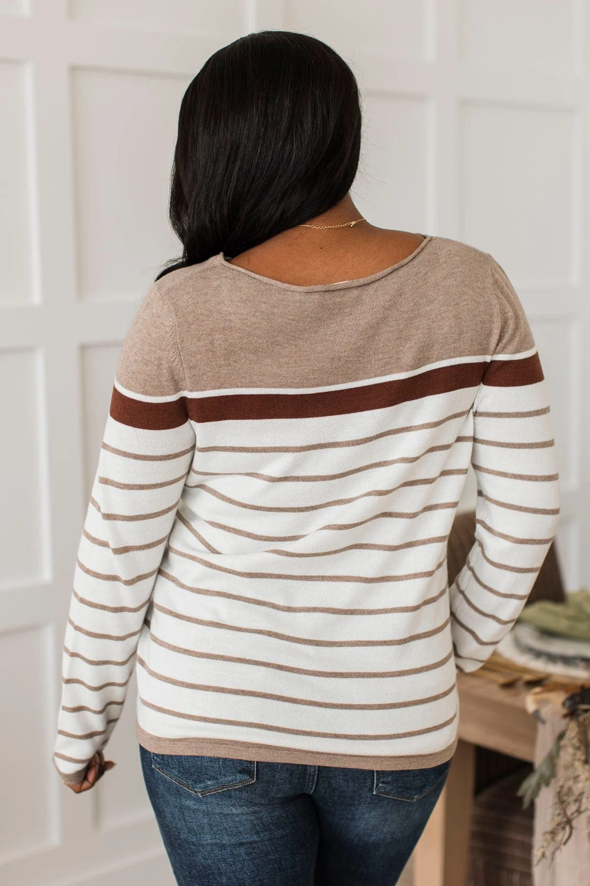 Can't Stay Away Striped Sweater- Mocha & Brown - Image 8