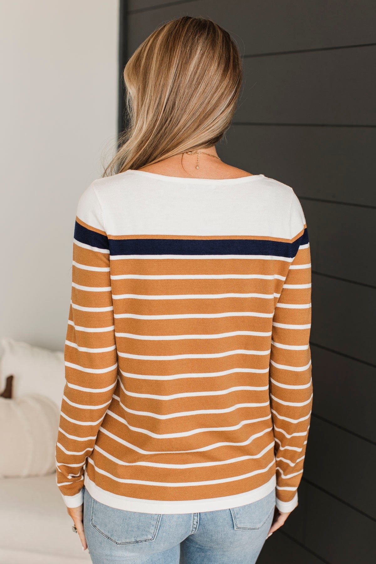 Can't Stay Away Striped Sweater- White & Caramel - Image 8