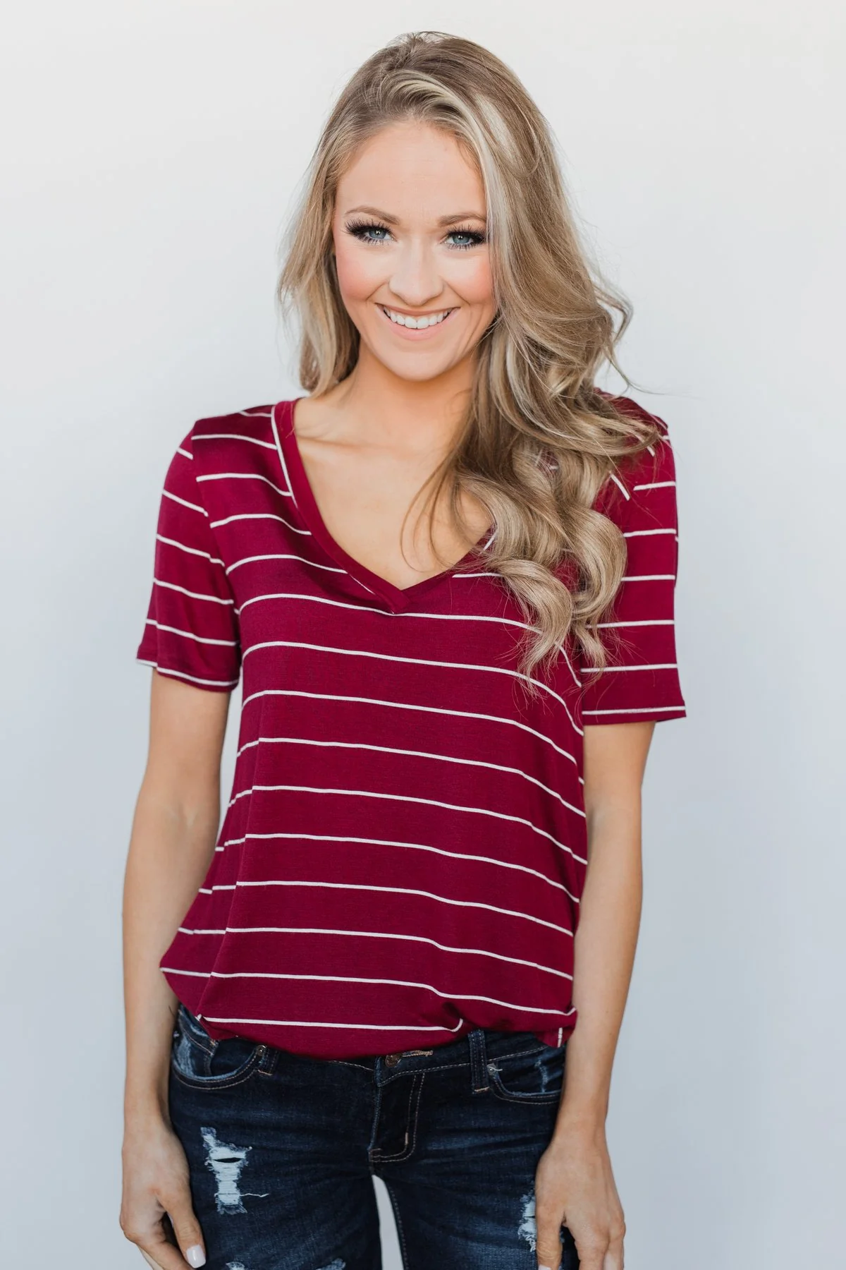 Can't Stay Away Striped Top - Burgundy - Image 2