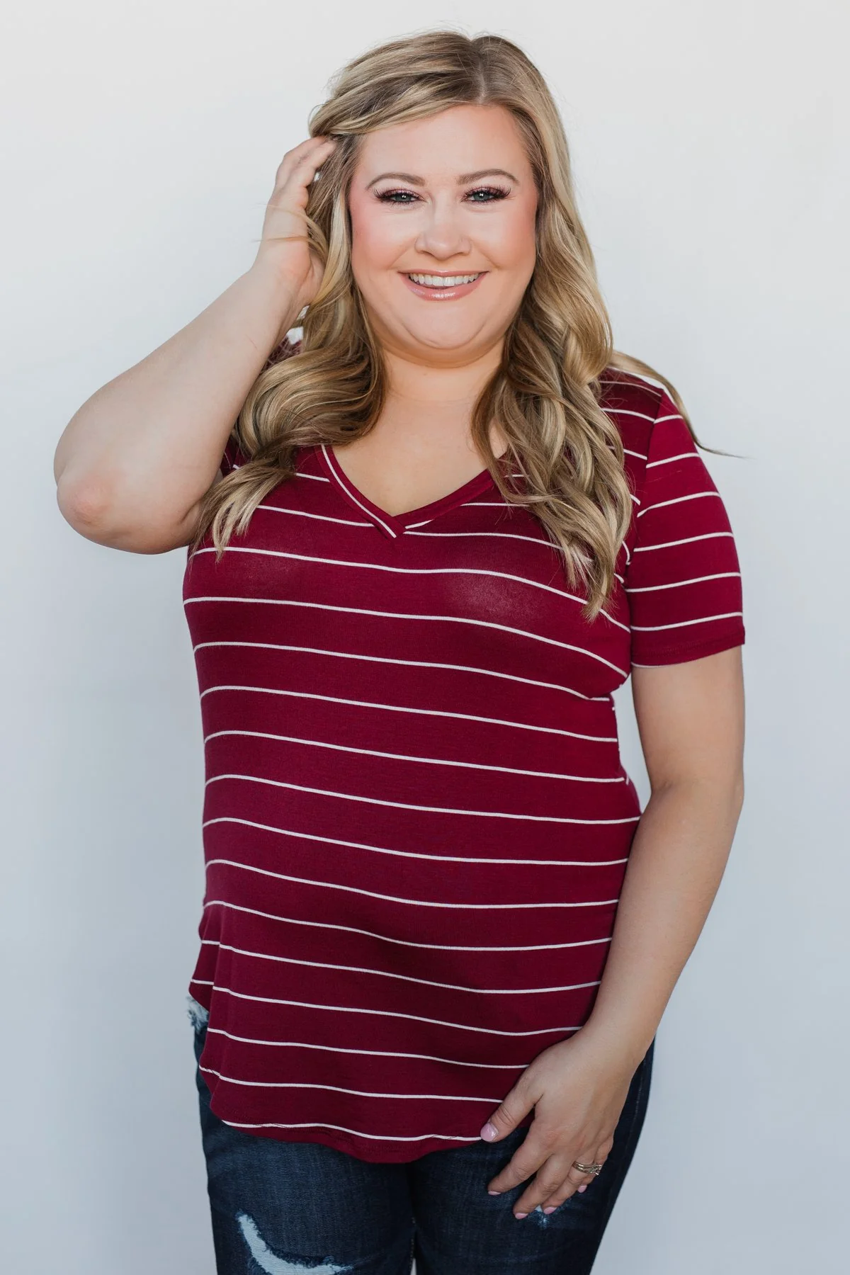 Can't Stay Away Striped Top - Burgundy - Image 4