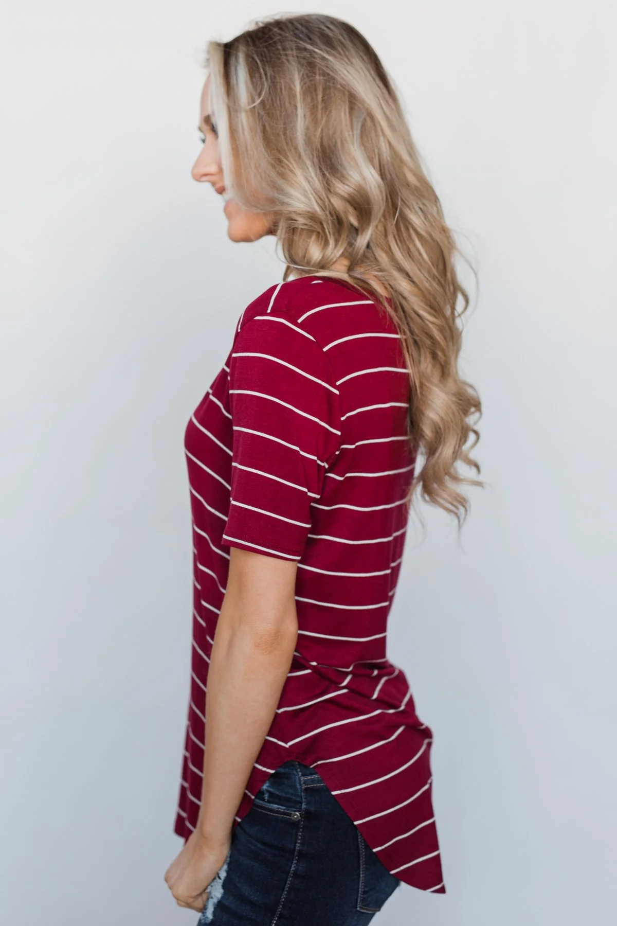 Can't Stay Away Striped Top - Burgundy - Image 8