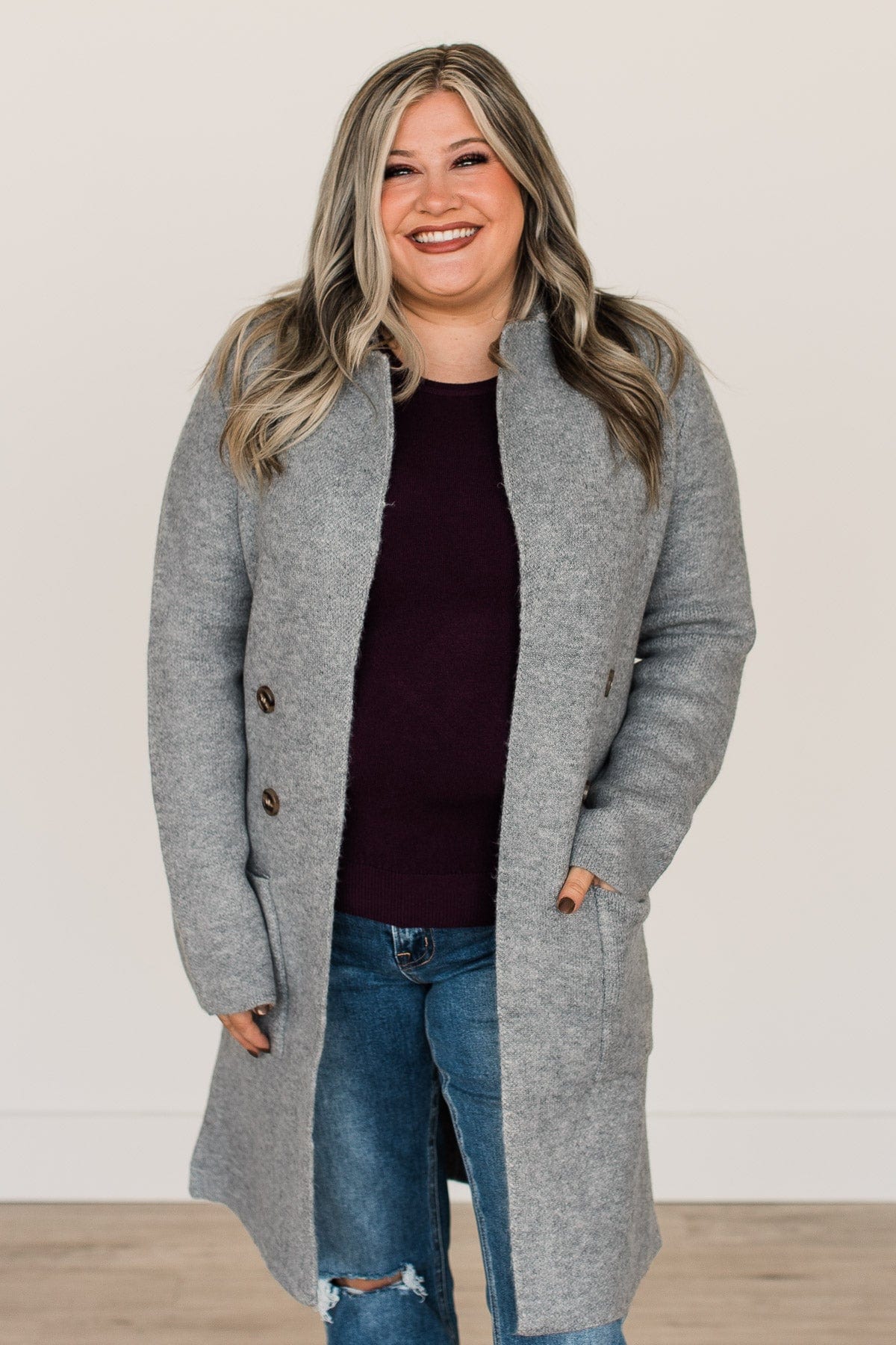 Can't Stop Staring Knit Trench Coat- Heather Grey