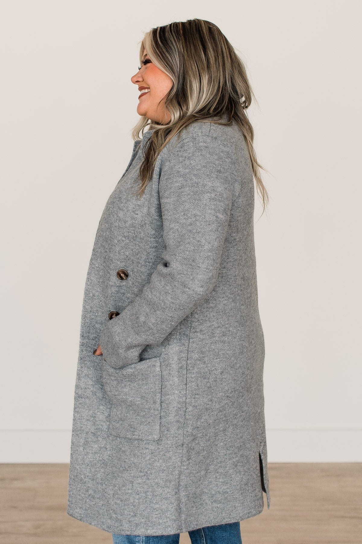 Can't Stop Staring Knit Trench Coat- Heather Grey - Image 6