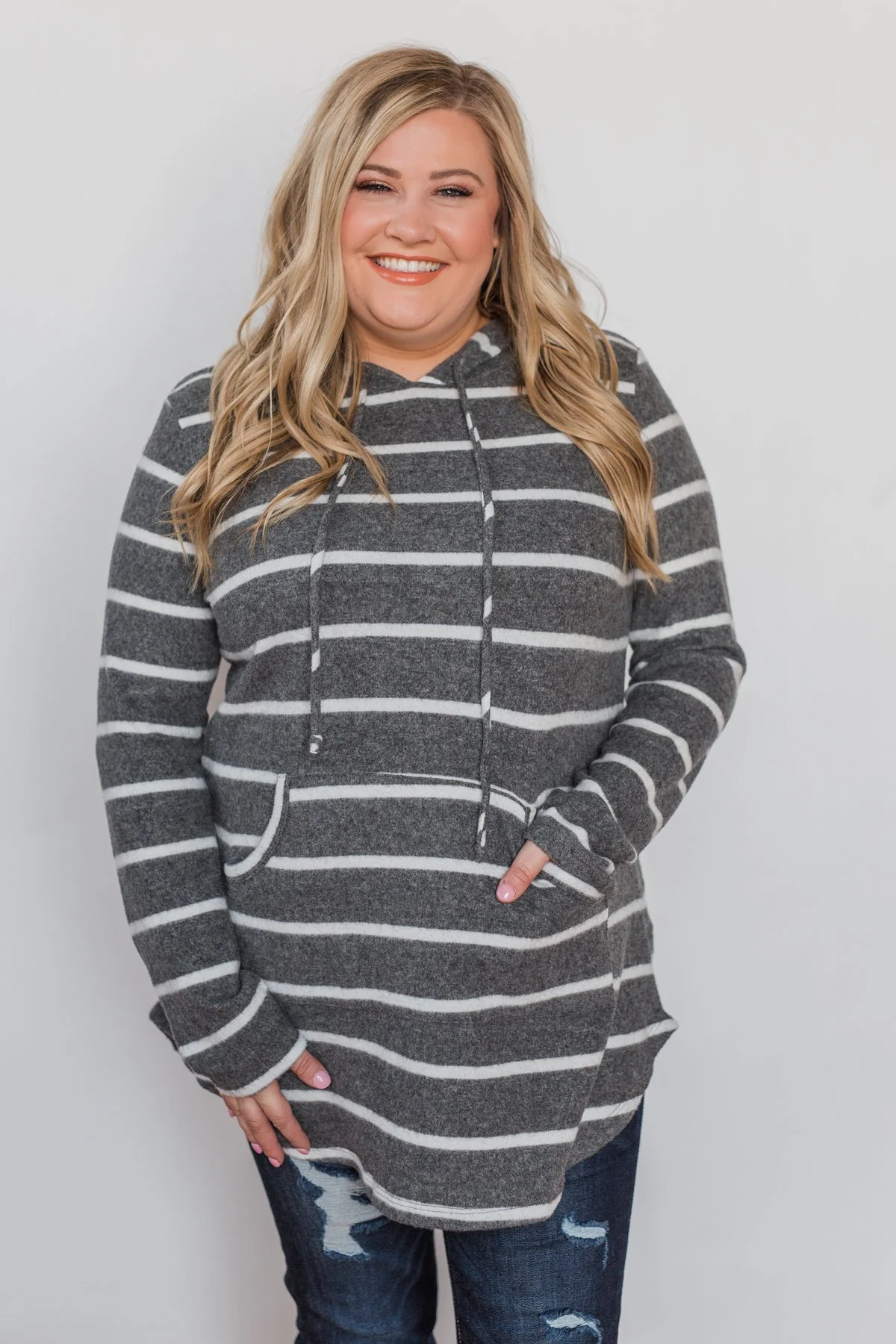 Can't Stop This Feeling Tunic Hoodie - Grey & White - Image 2