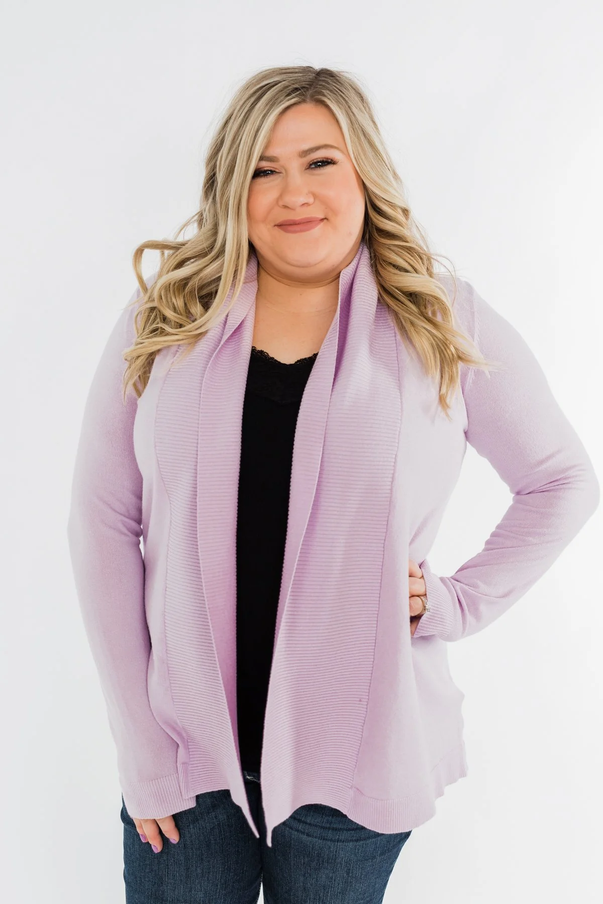 Can't Wait Open Front Cardigan- Lilac - Image 2