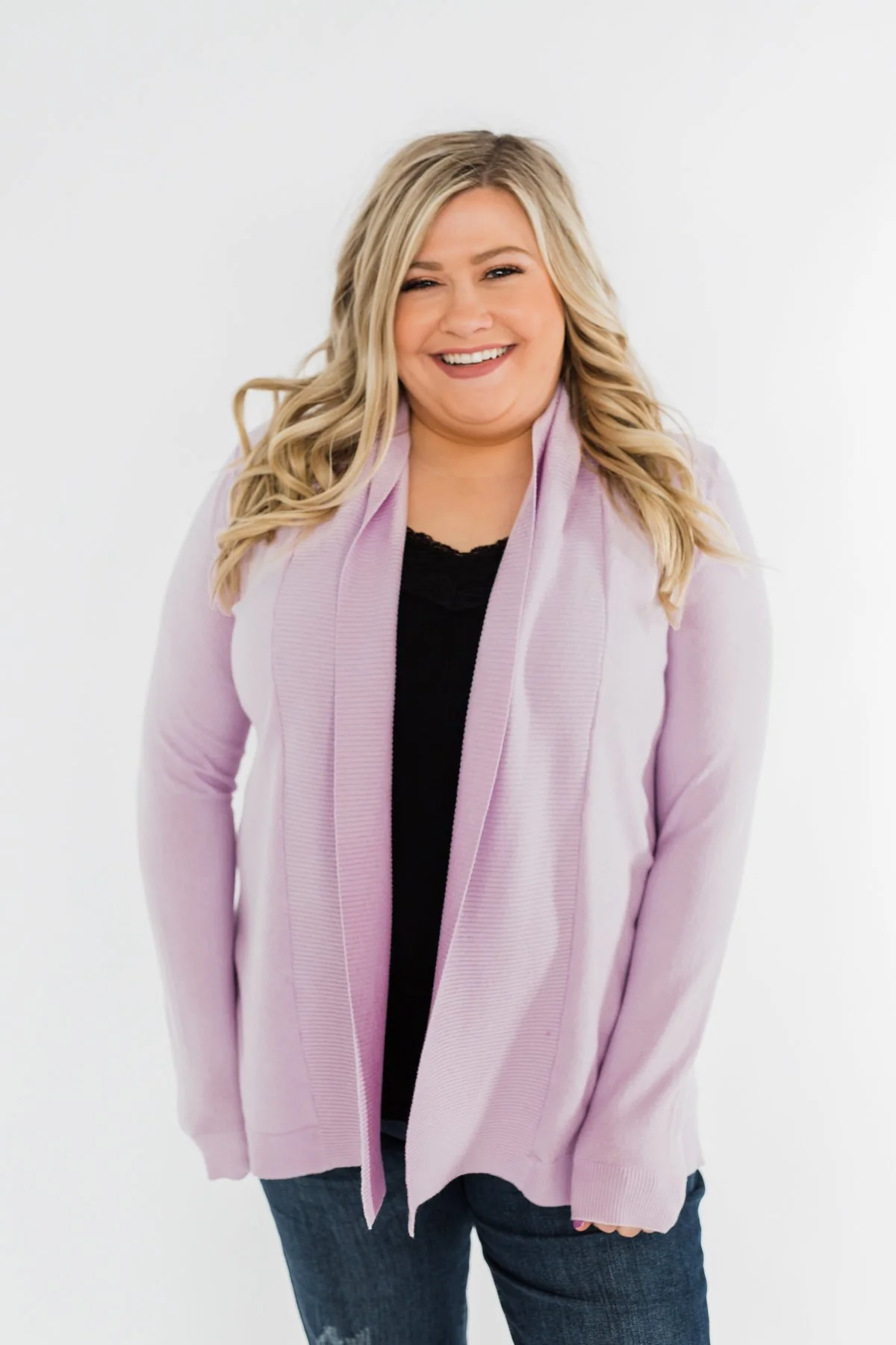 Can't Wait Open Front Cardigan- Lilac - Image 3
