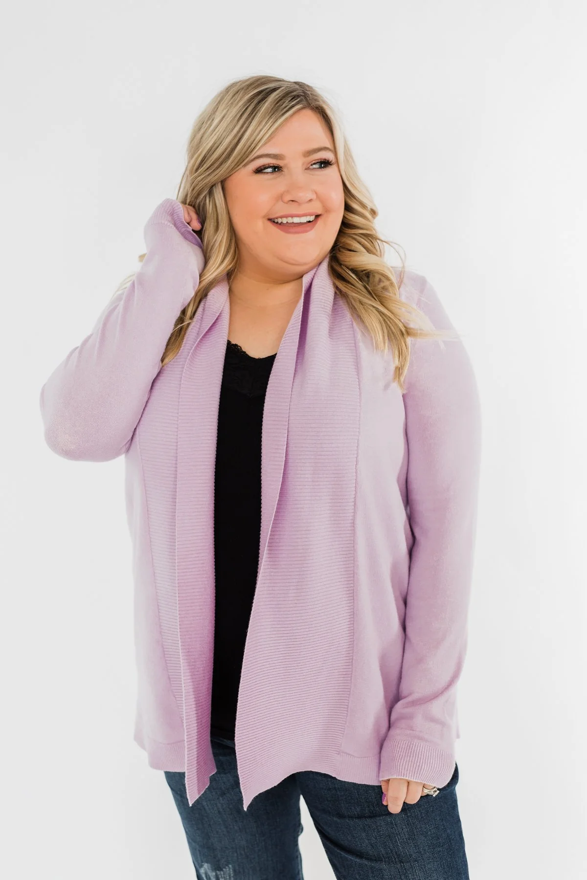 Can't Wait Open Front Cardigan- Lilac - Image 7